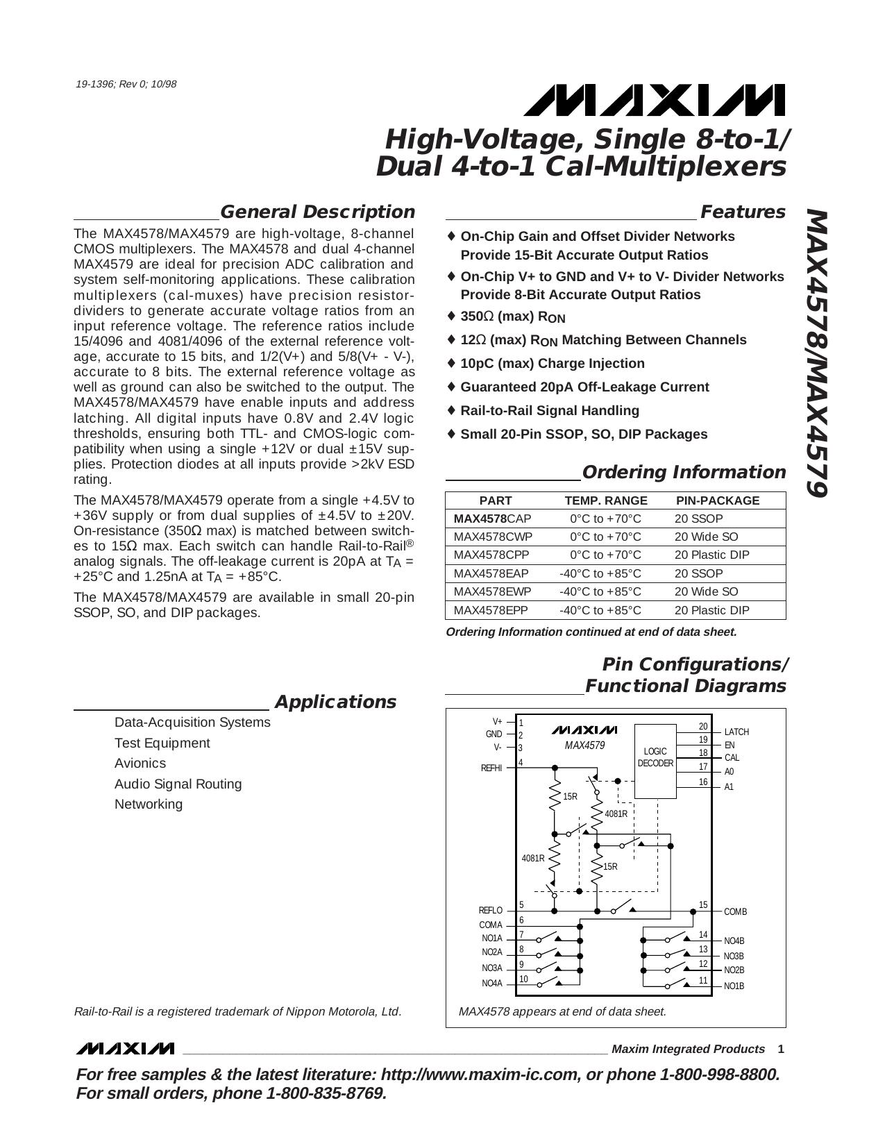 MAX4578MAX4579 Full Data Sheet (PDF) by Maxim