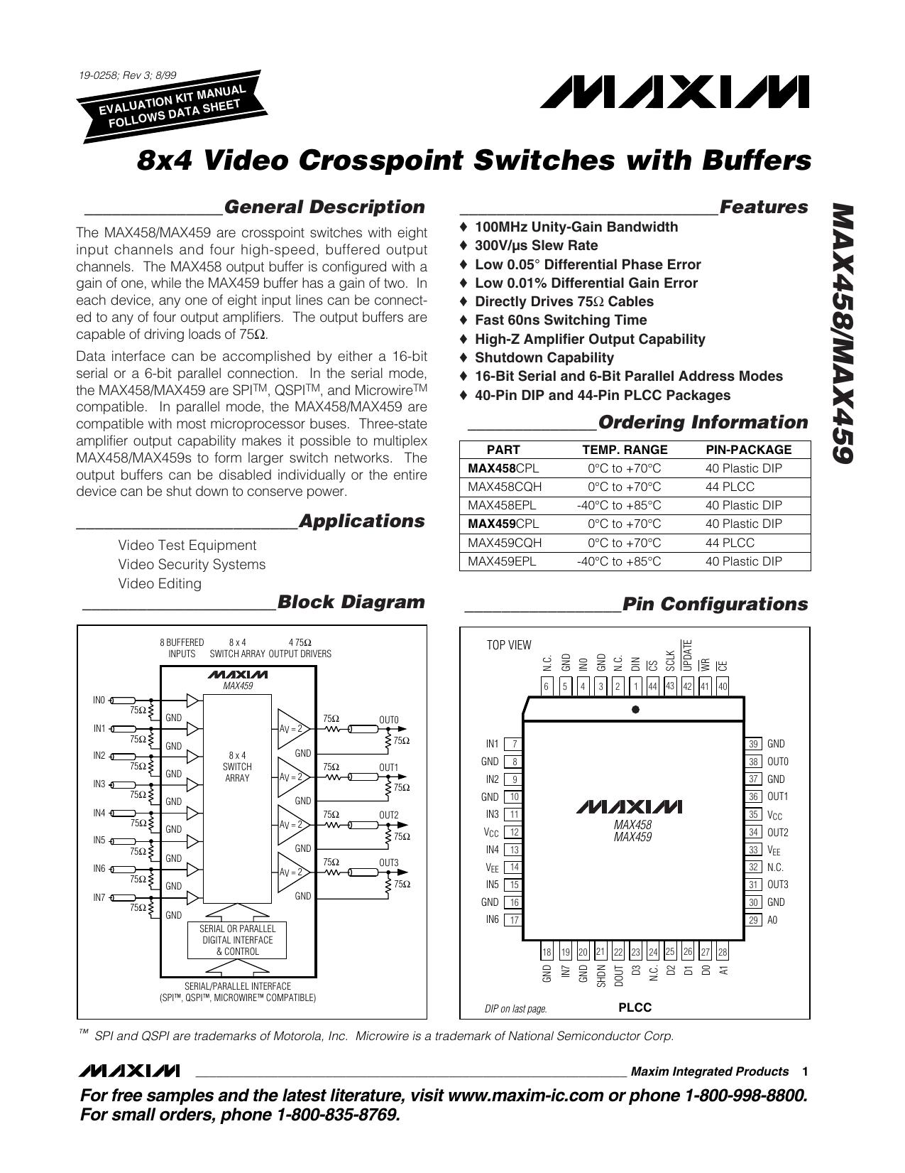 MAX458MAX459 Full Data Sheet (PDF) by Maxim