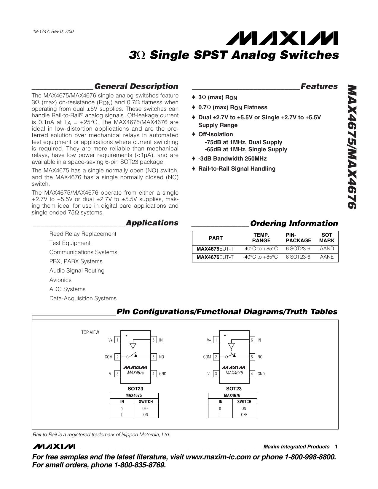 MAX4675 Full Data Sheet (PDF) by Maxim