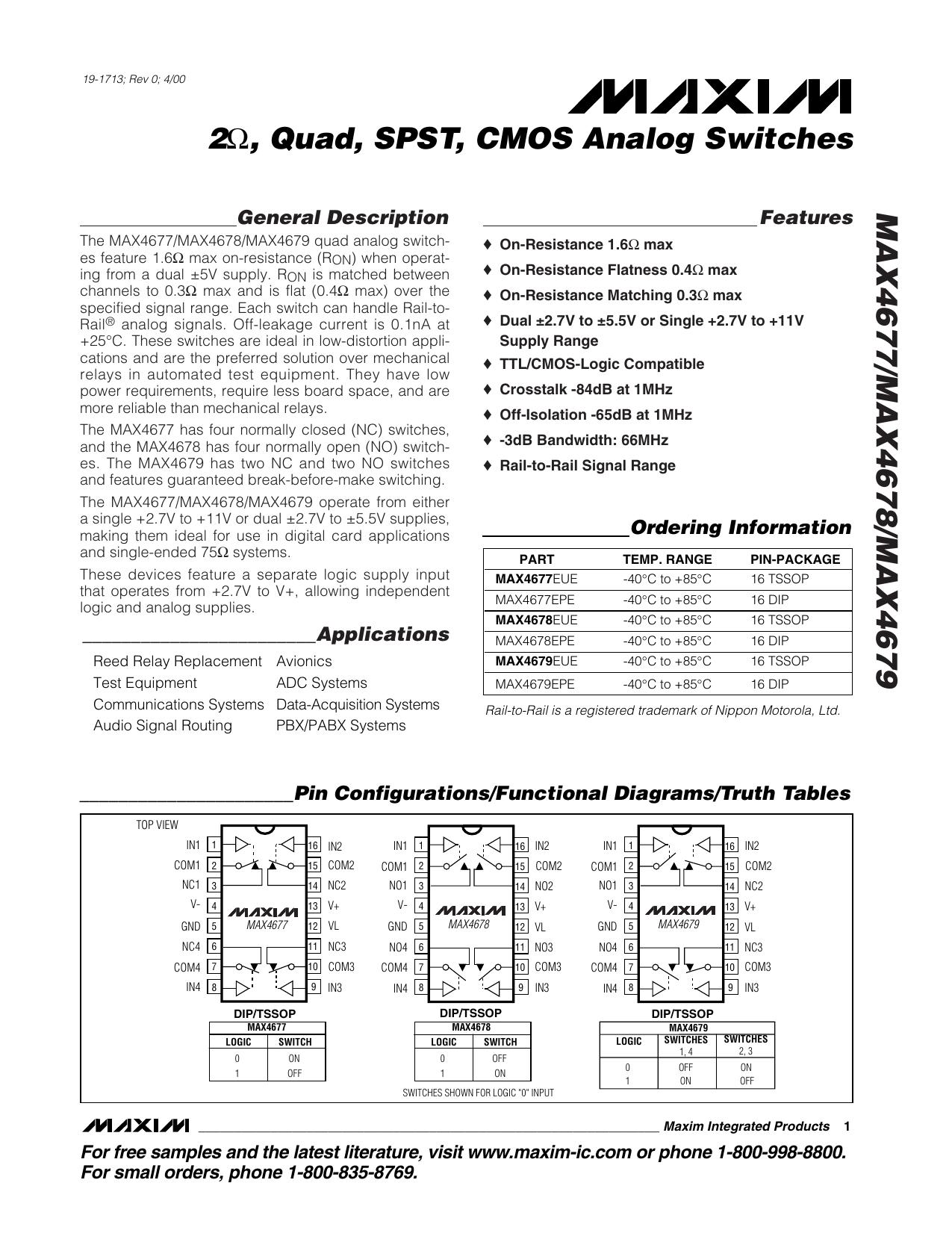 MAX4677MAX4678MAX4679 Full Data Sheet (PDF) by Maxim