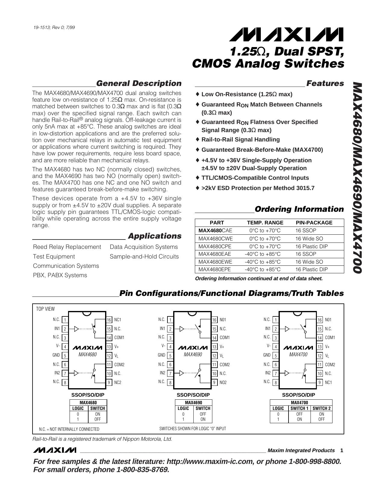 MAX4680MAX4690MAX4700 Full Data Sheet (PDF) by Maxim