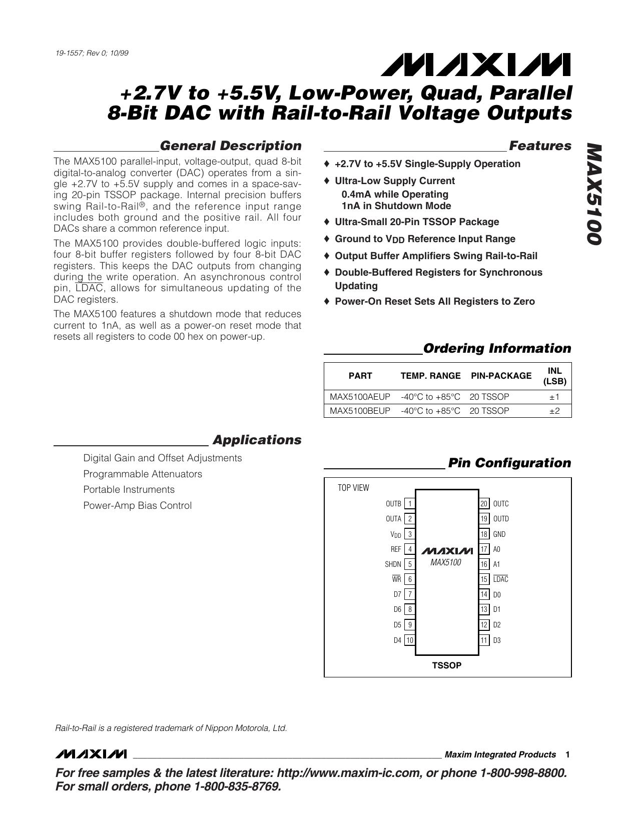 MAX5100 Full Data Sheet (PDF) by Maxim