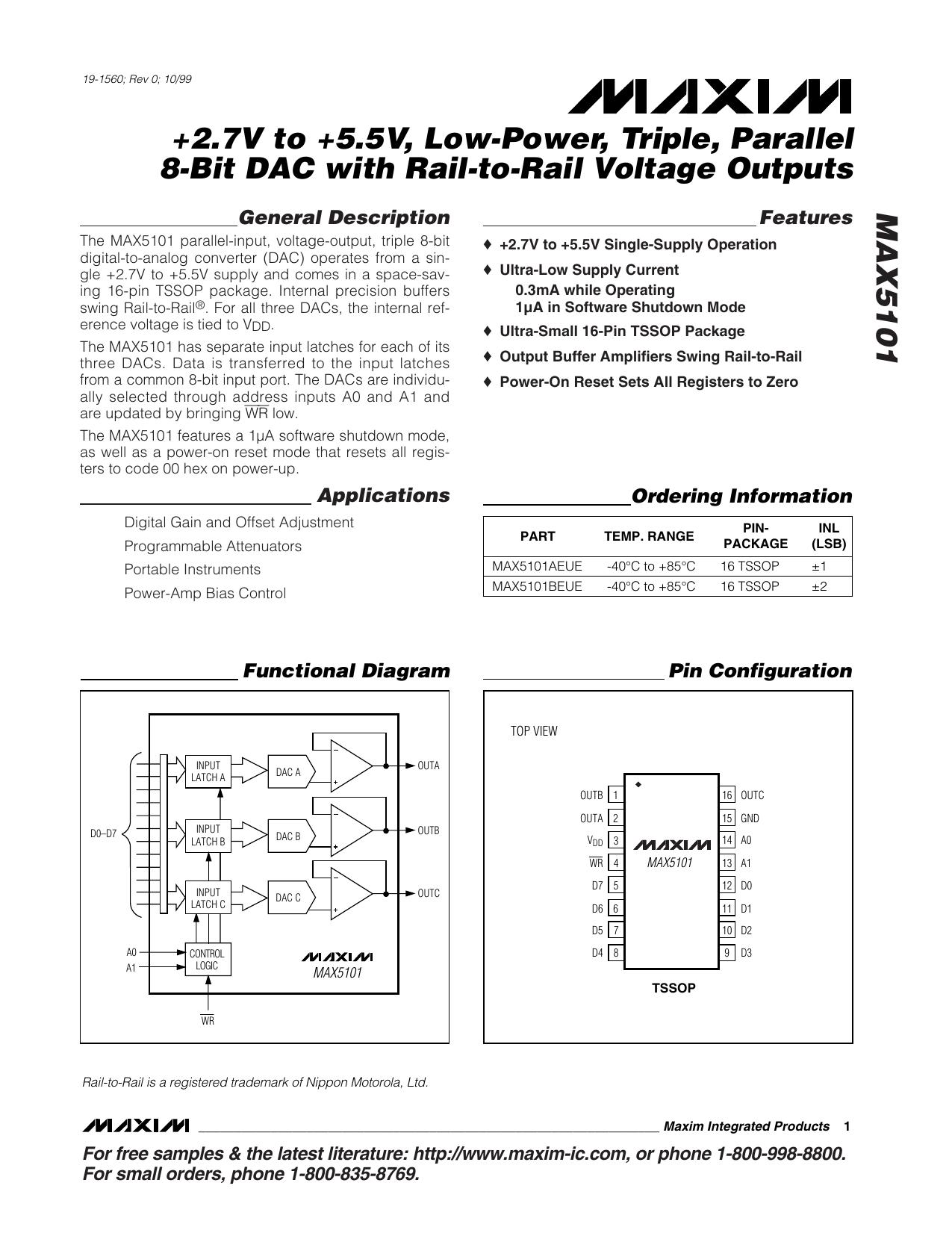 MAX5101 Full Data Sheet (PDF) by Maxim