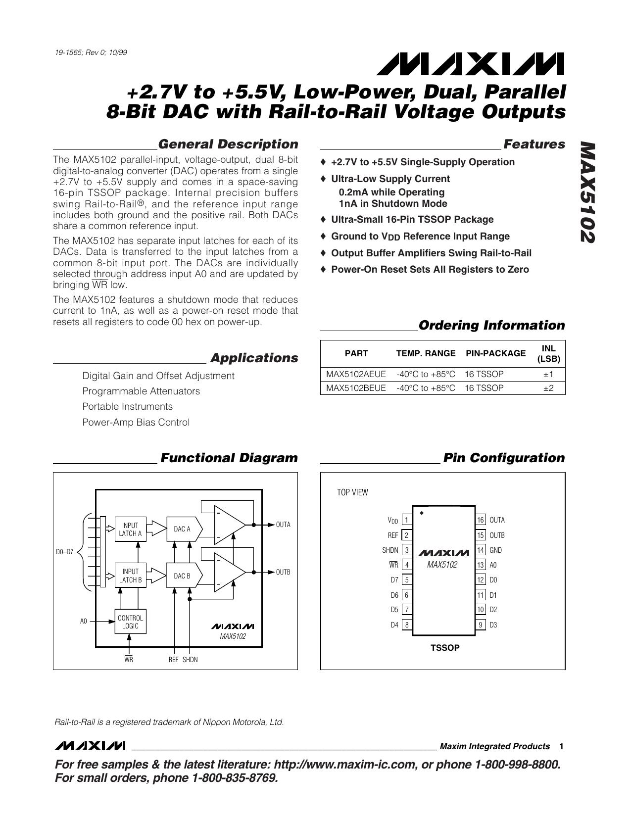 MAX5102 Full Data Sheet (PDF) by Maxim