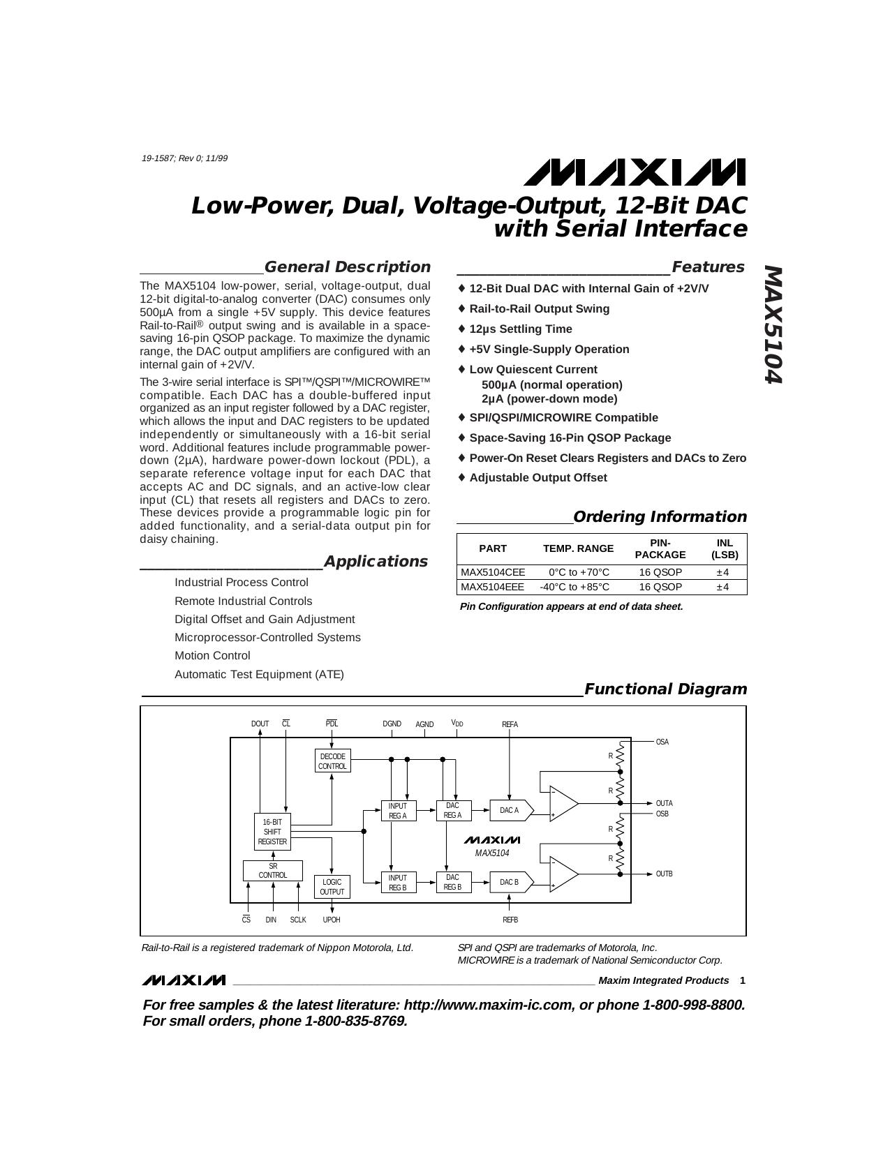 MAX5104Full Data Sheet (PDF) by Maxim