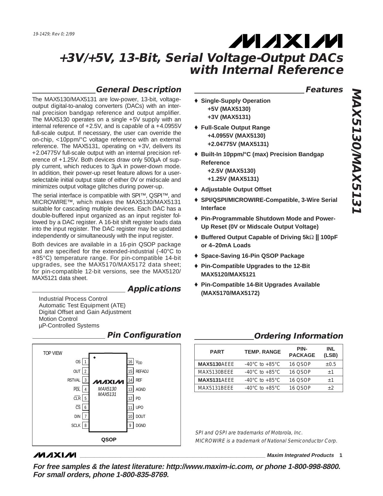 MAX5130MAX5131 Full Data Sheet (PDF) by Maxim