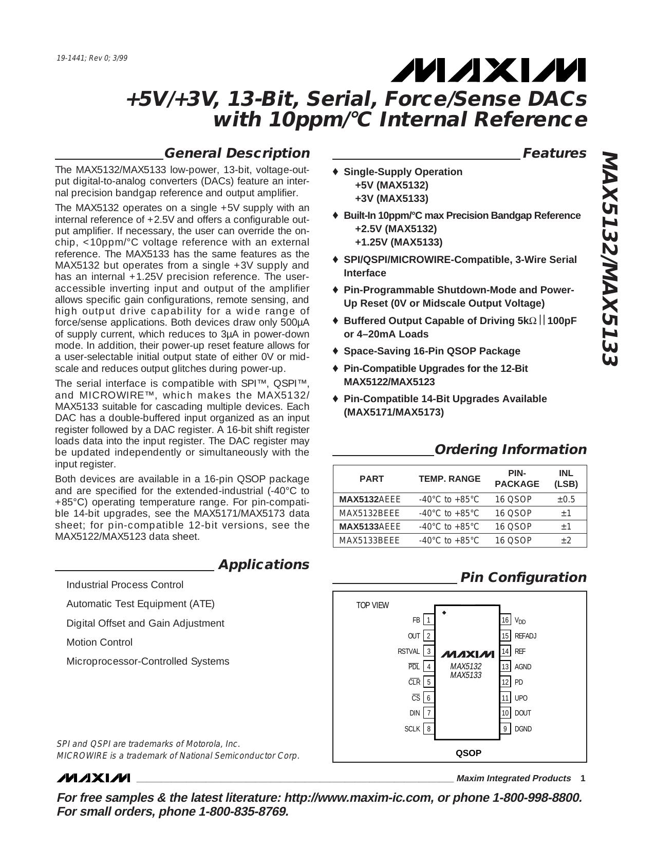 MAX5132MAX5133 Full Data Sheet (PDF) by Maxim