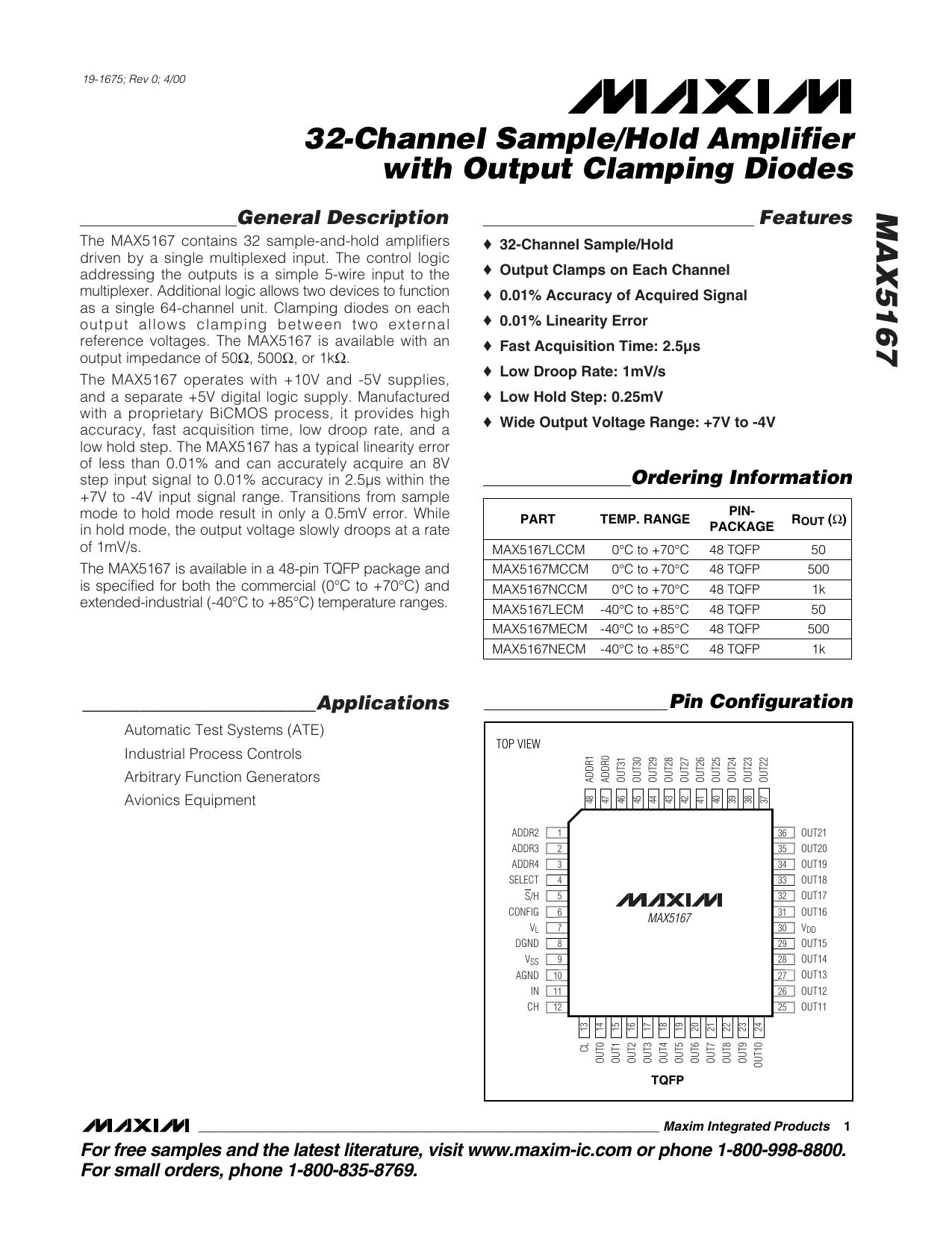 MAX5167 Full Data Sheet (PDF) by Maxim