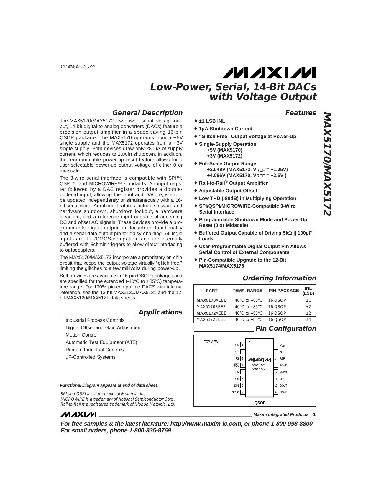 MAX5170MAX5172 Full Data Sheet (PDF) by Maxim