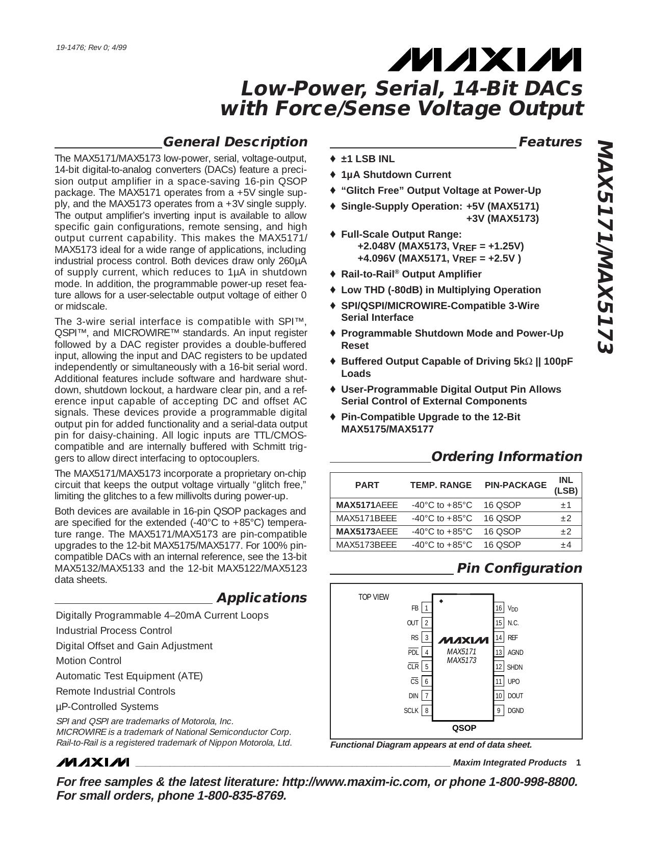 MAX5171MAX5173 Full Data Sheet (PDF) by Maxim