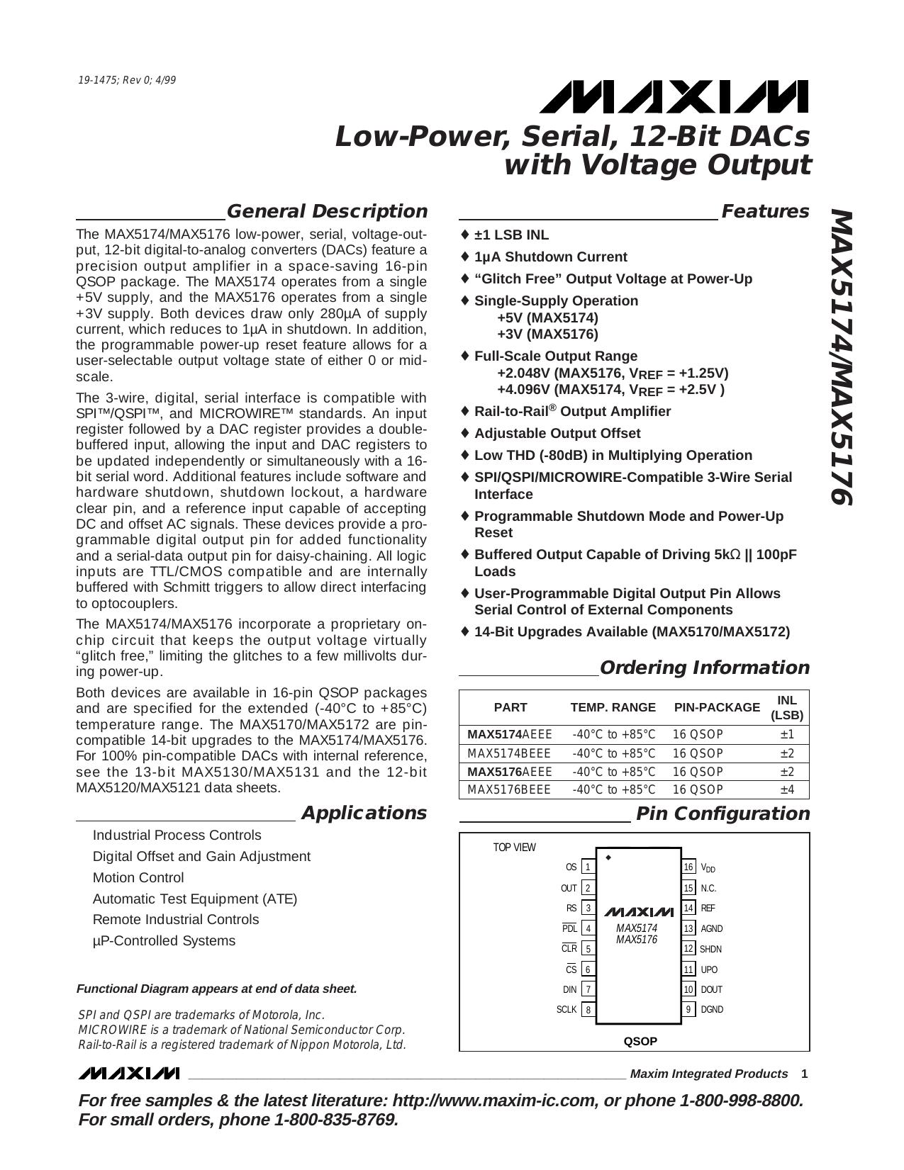 MAX5174MAX5176 Full Data Sheet (PDF) by Maxim