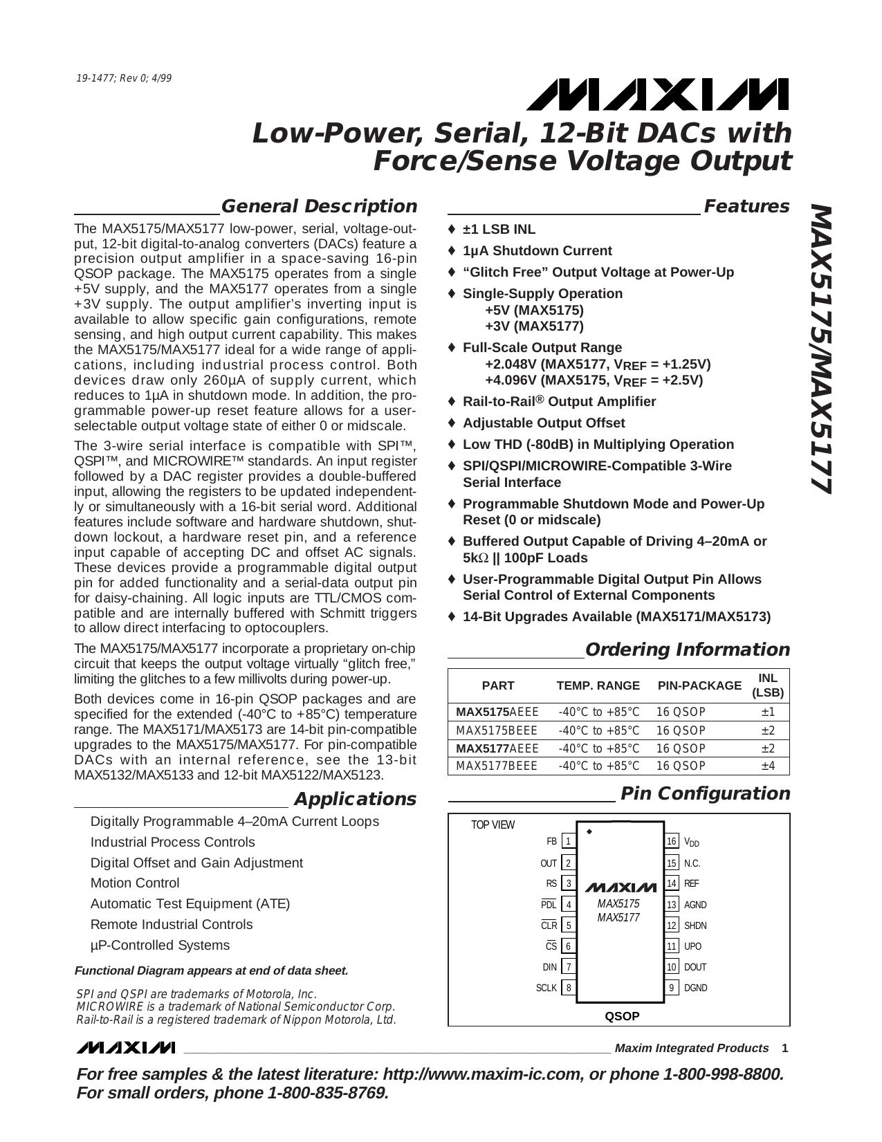 MAX5175MAX5177 Full Data Sheet (PDF) by Maxim