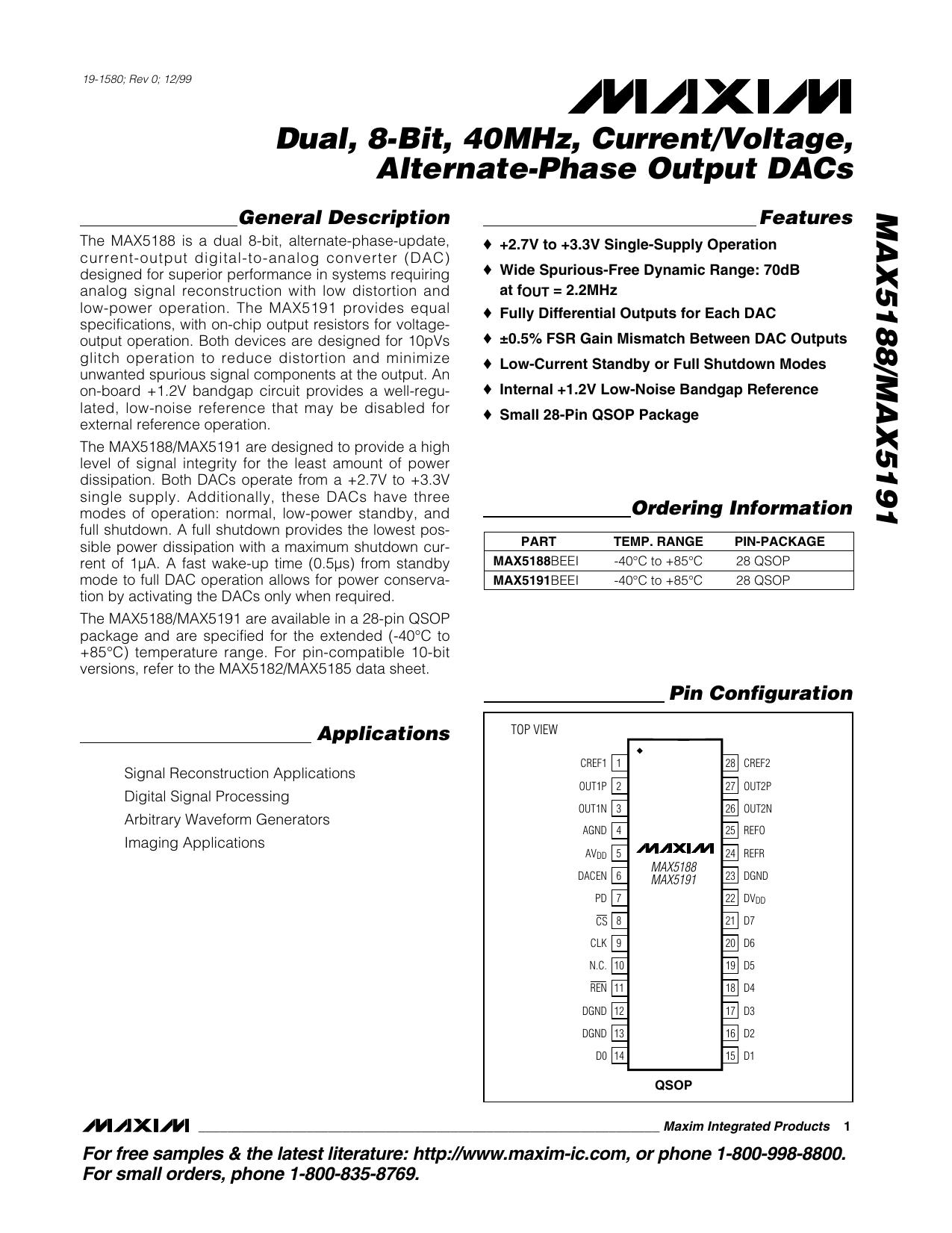 MAX5188MAX5191 Full Data Sheet (PDF) by Maxim