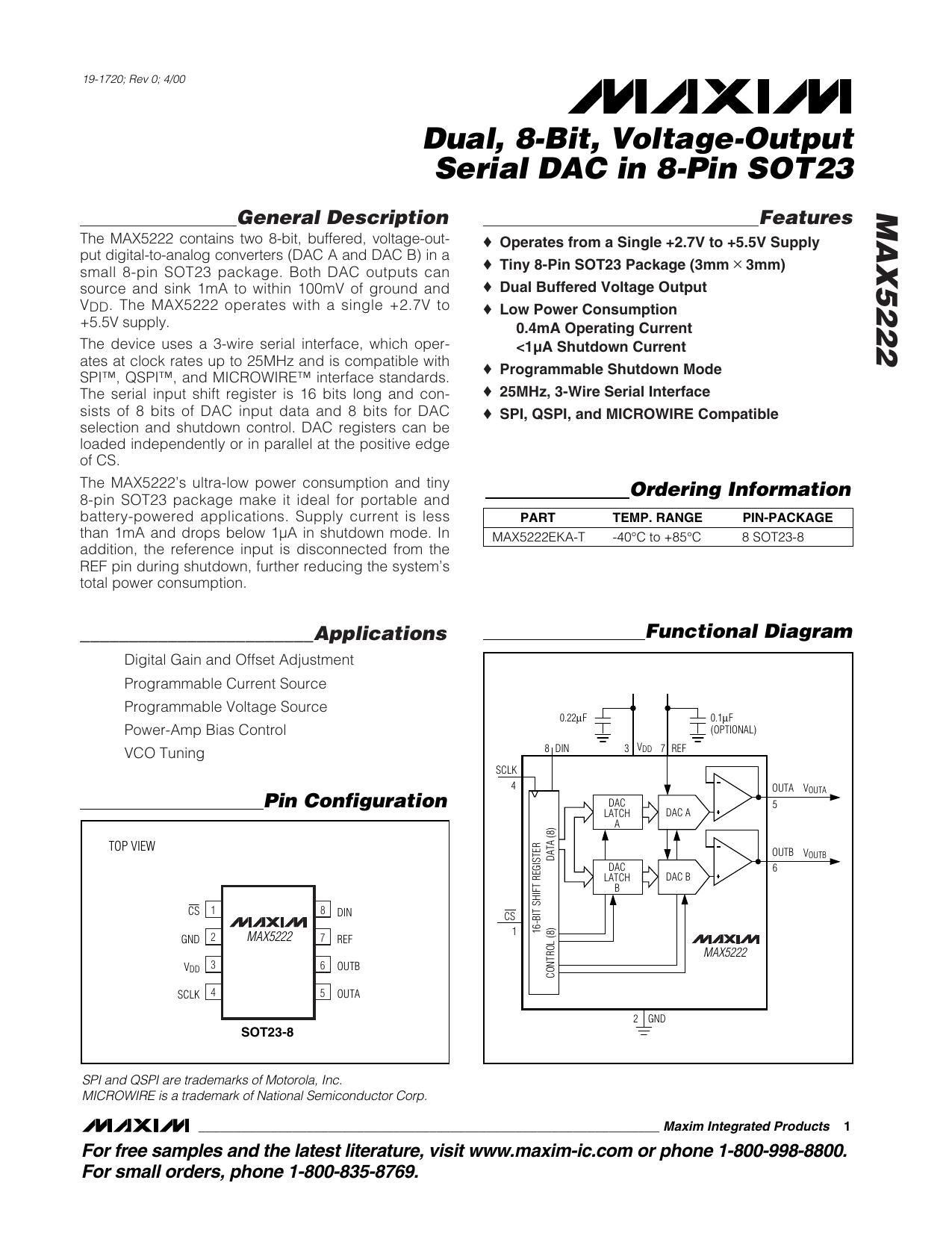 MAX5222 Full Data Sheet (PDF) by Maxim