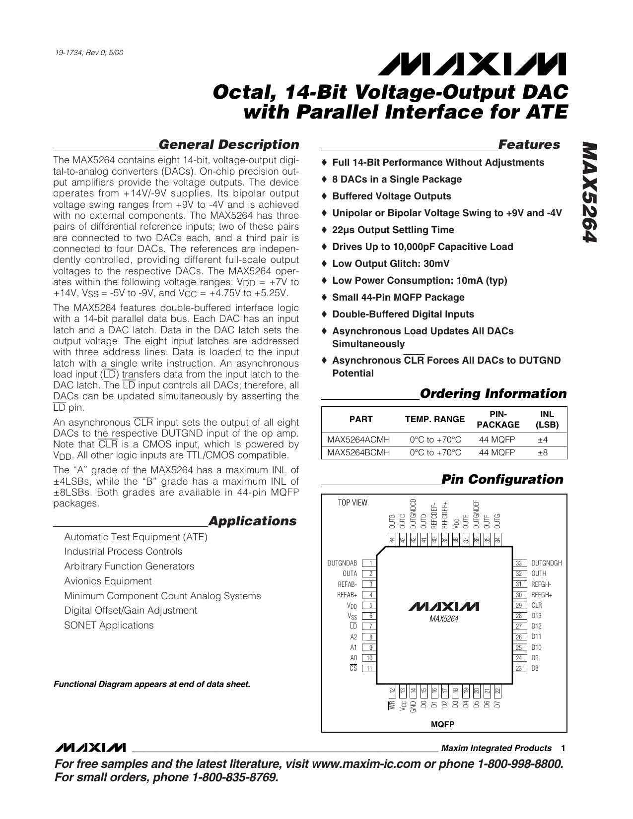 MAX5264 Full Data Sheet (PDF) by Maxim