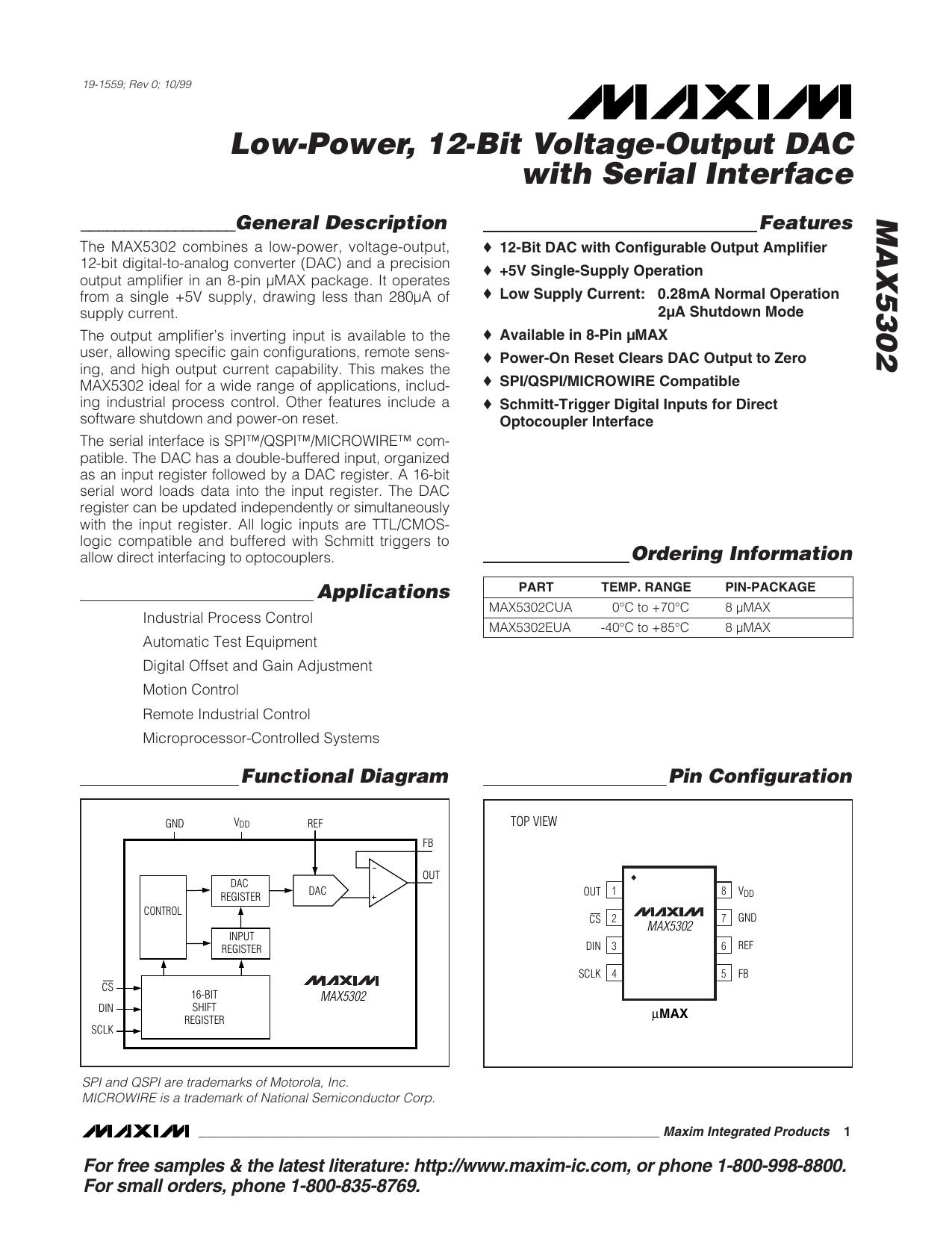 MAX5302 Full Data Sheet (PDF) by Maxim