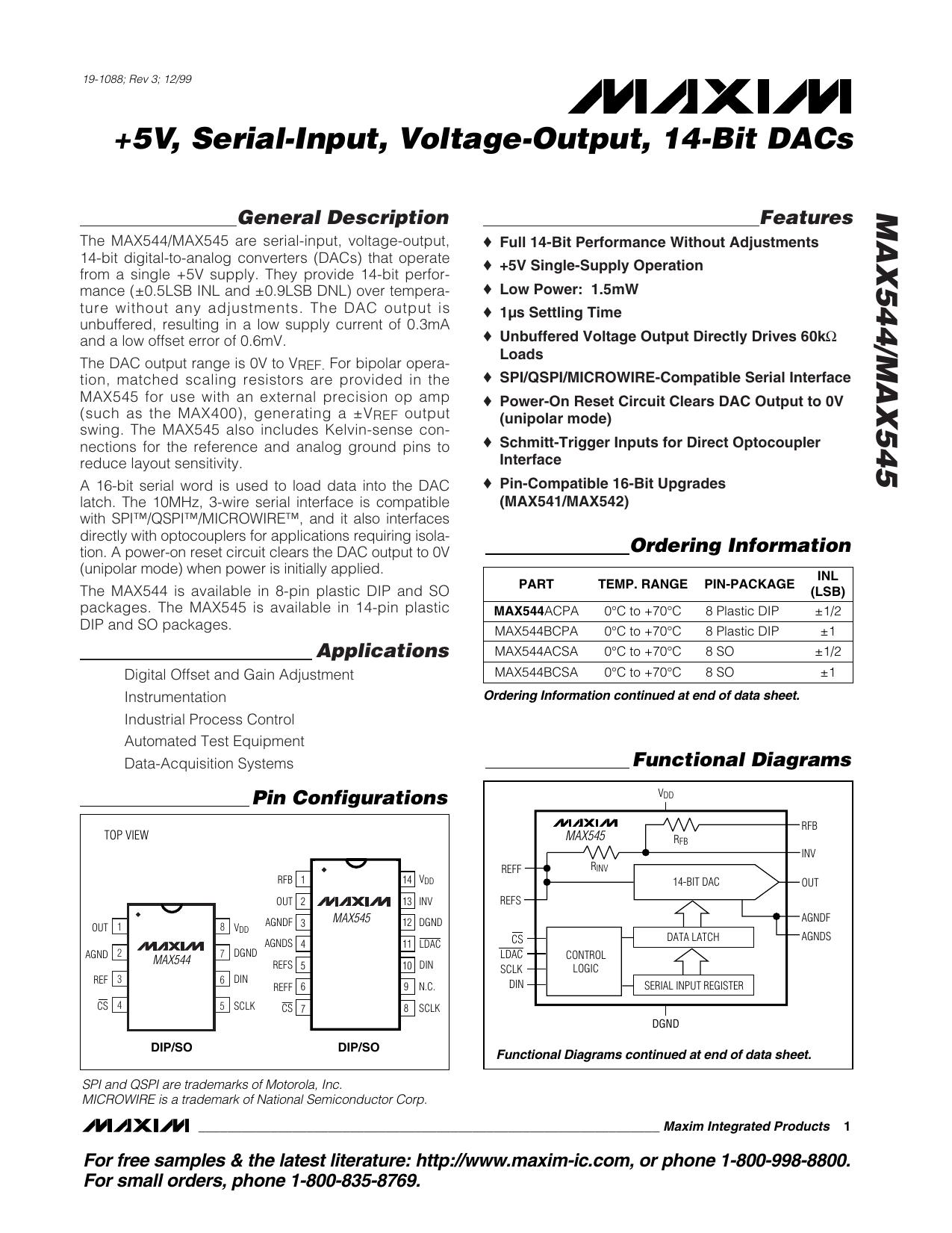 MAX544MAX545 Full Data Sheet (PDF) by Maxim