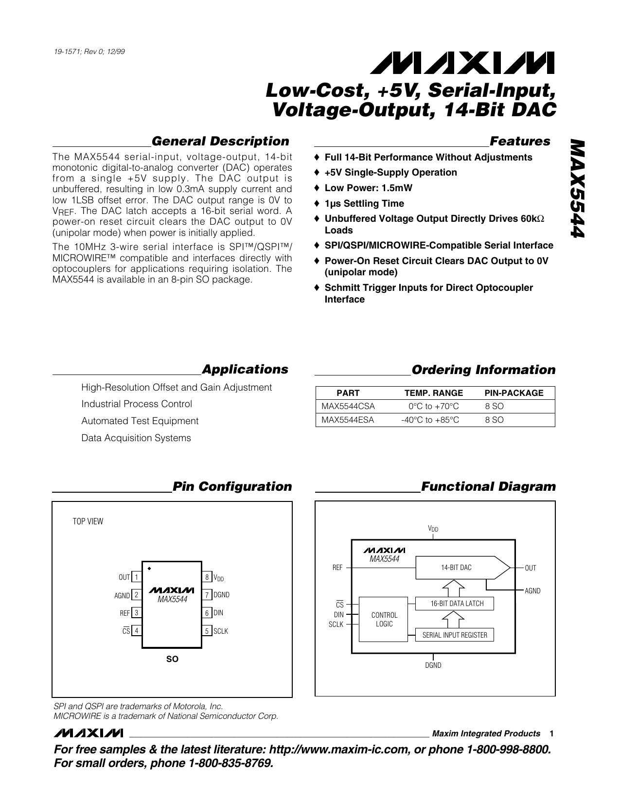 MAX5544 Full Data Sheet (PDF) by Maxim