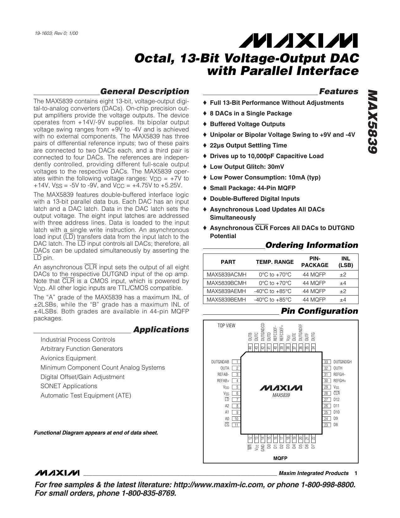 MAX5839 Full Data Sheet (PDF) by Maxim