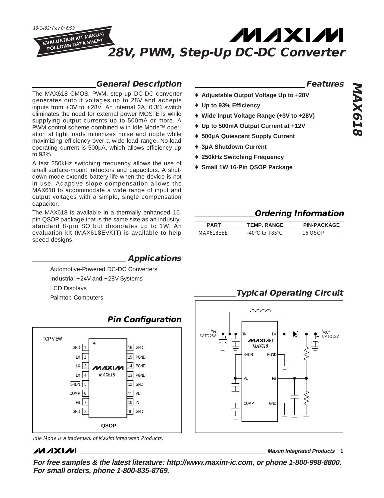 MAX618 Full Data Sheet (PDF) by Maxim