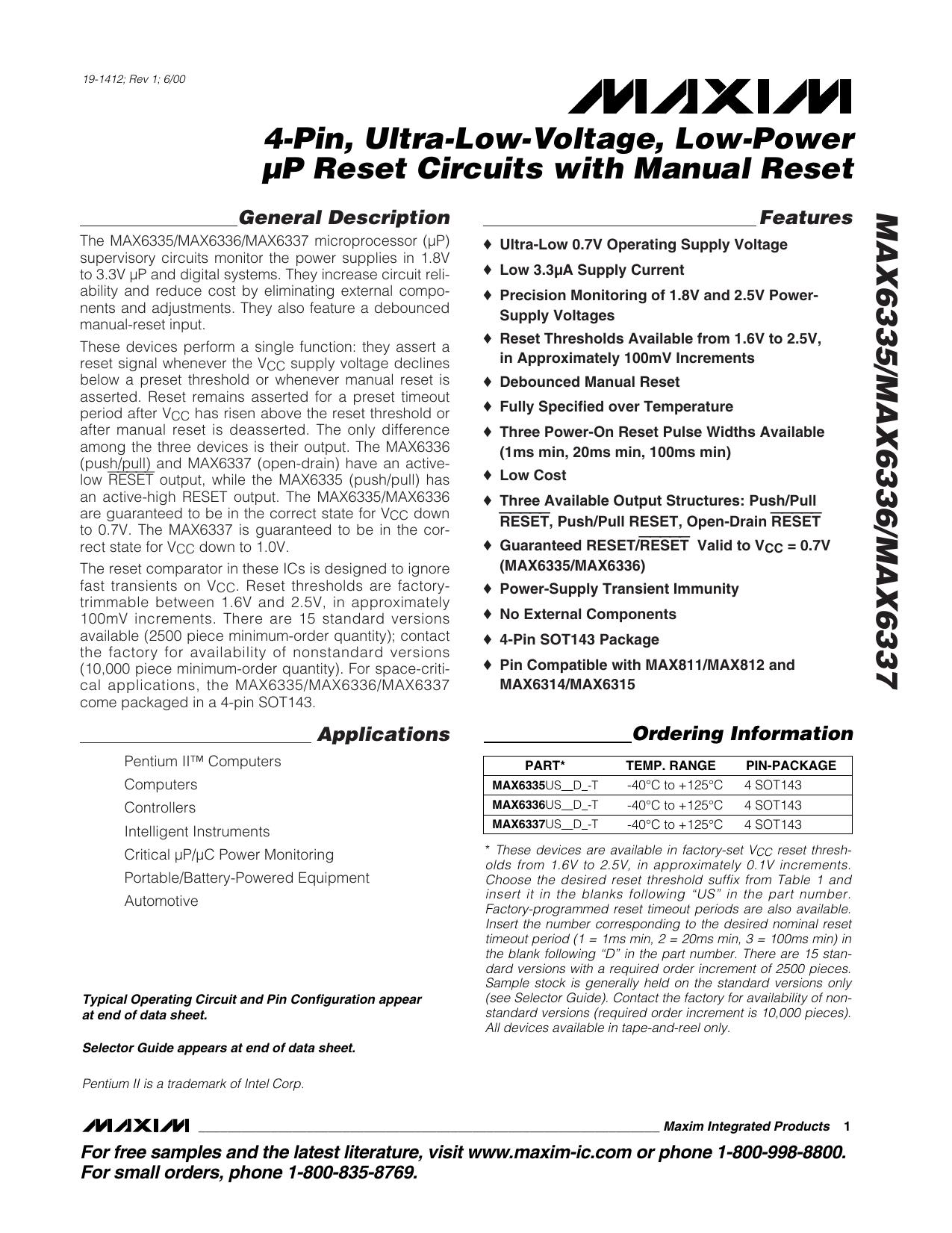 MAX6335MAX6336MAX6337 Full Data Sheet (PDF) by Maxim