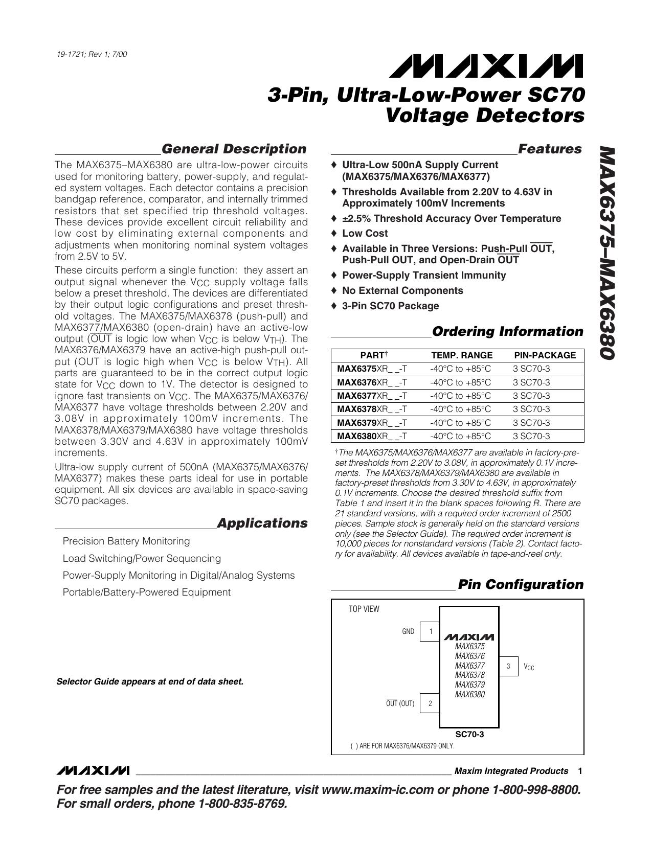 MAX6375MAX6376MAX6377MAX6378MAX6379MAX6380 Full Data Sheet (PDF) by Maxim