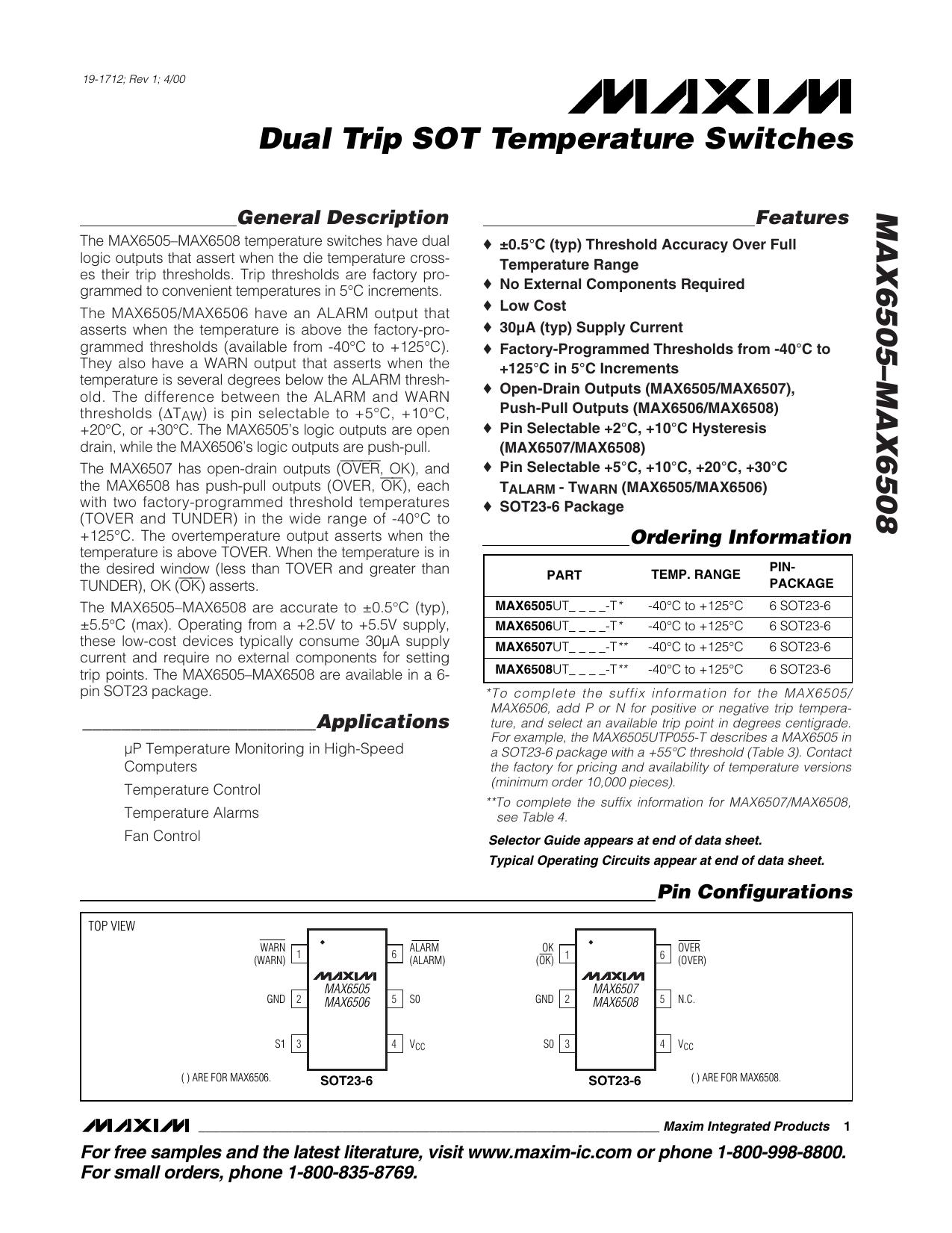 MAX6505MAX6506MAX6507MAX6508 Full Data Sheet (PDF) by Maxim
