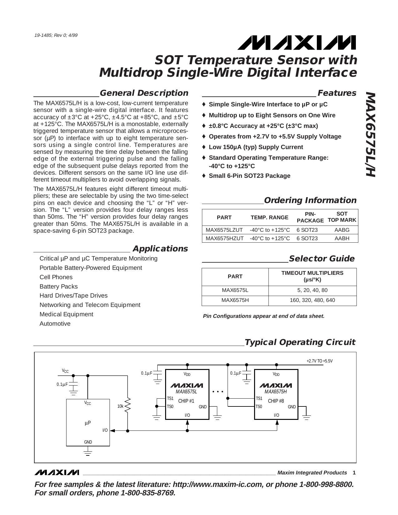 MAX6575LMAX6575H Full Data Sheet (PDF) by Maxim