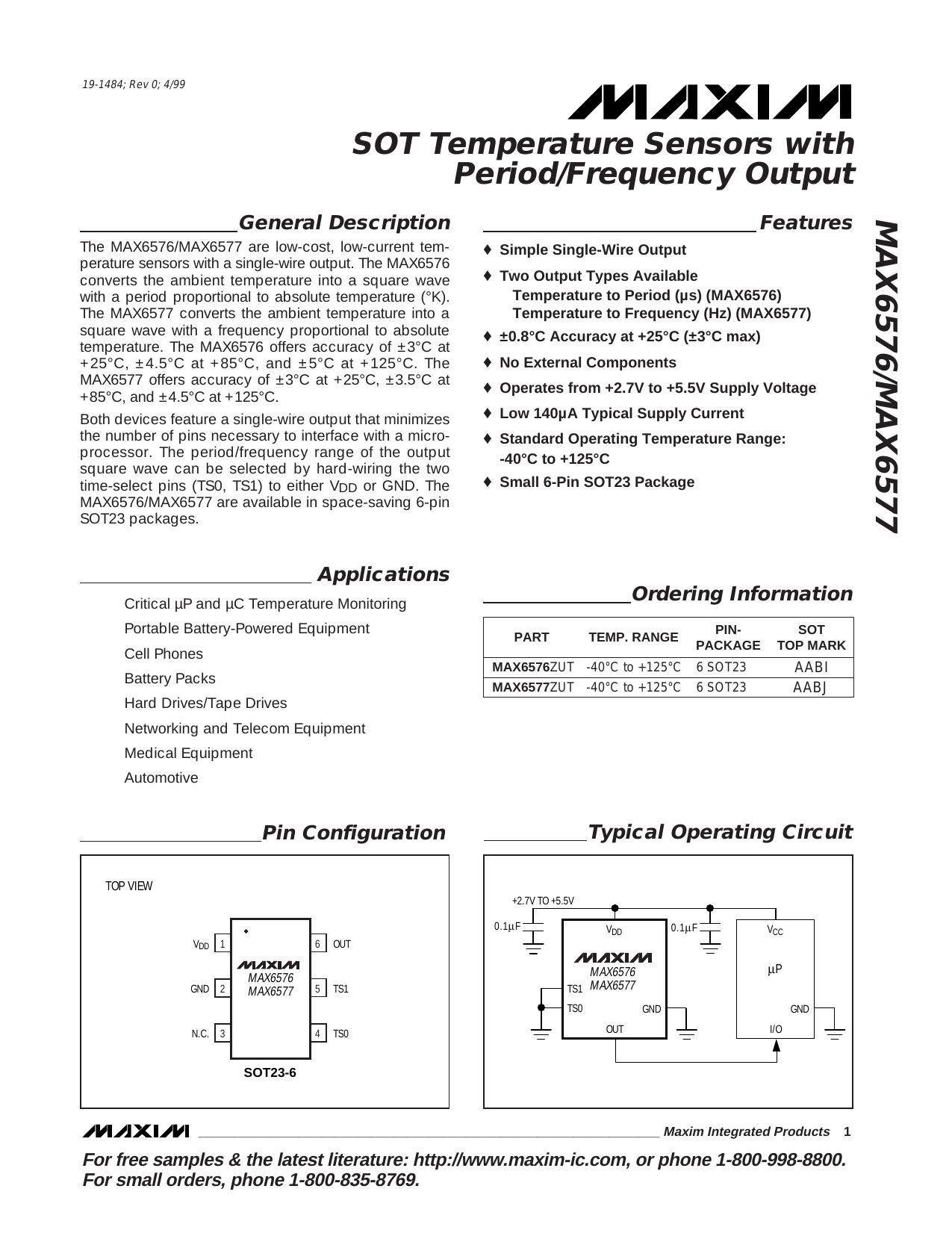 MAX6576MAX6577 Full Data Sheet (PDF) by Maxim