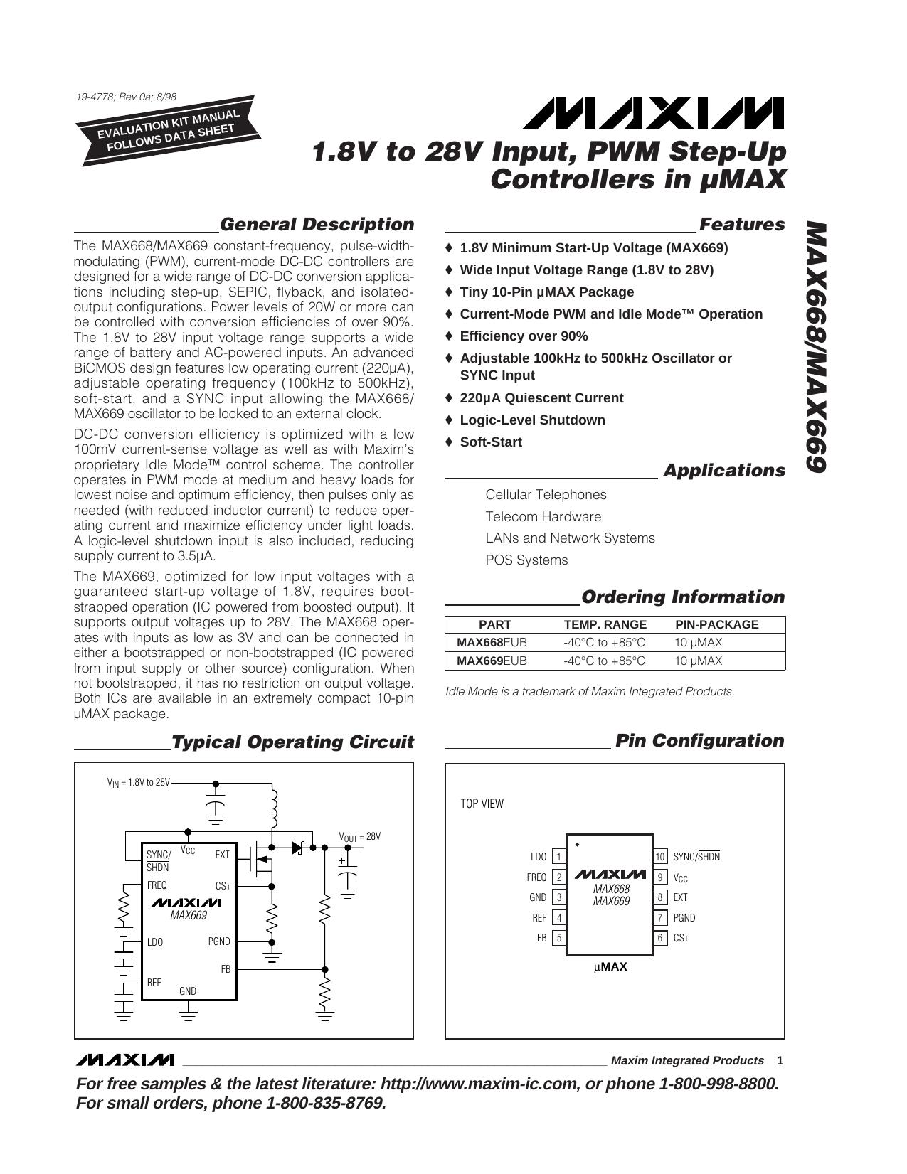 MAX668MAX669 Full Data Sheet (PDF) by Maxim