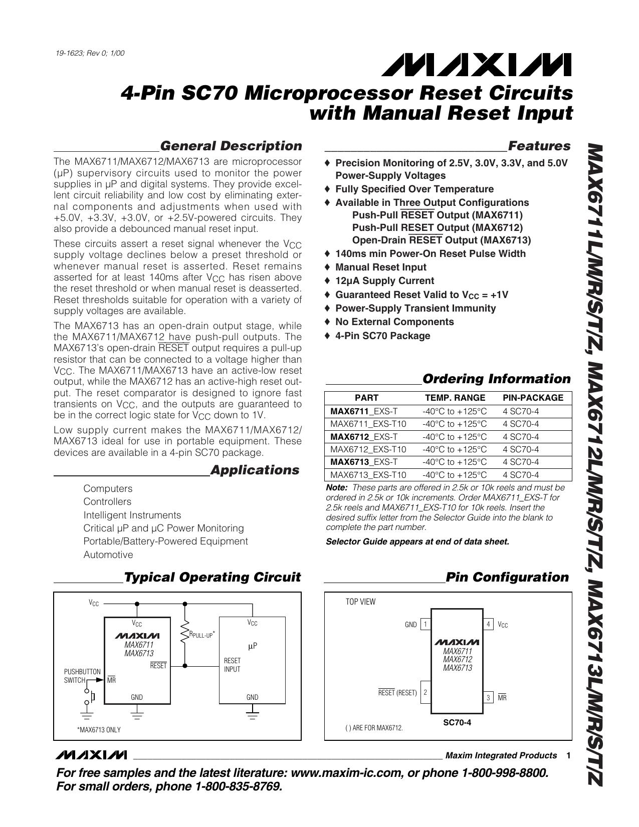 MAX6711MAX6712MAX6713 Full Data Sheet (PDF) by Maxim