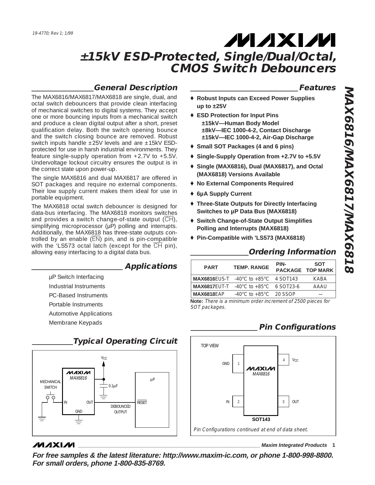 MAX6816MAX6817MAX6818 Full Data Sheet (PDF) by Maxim