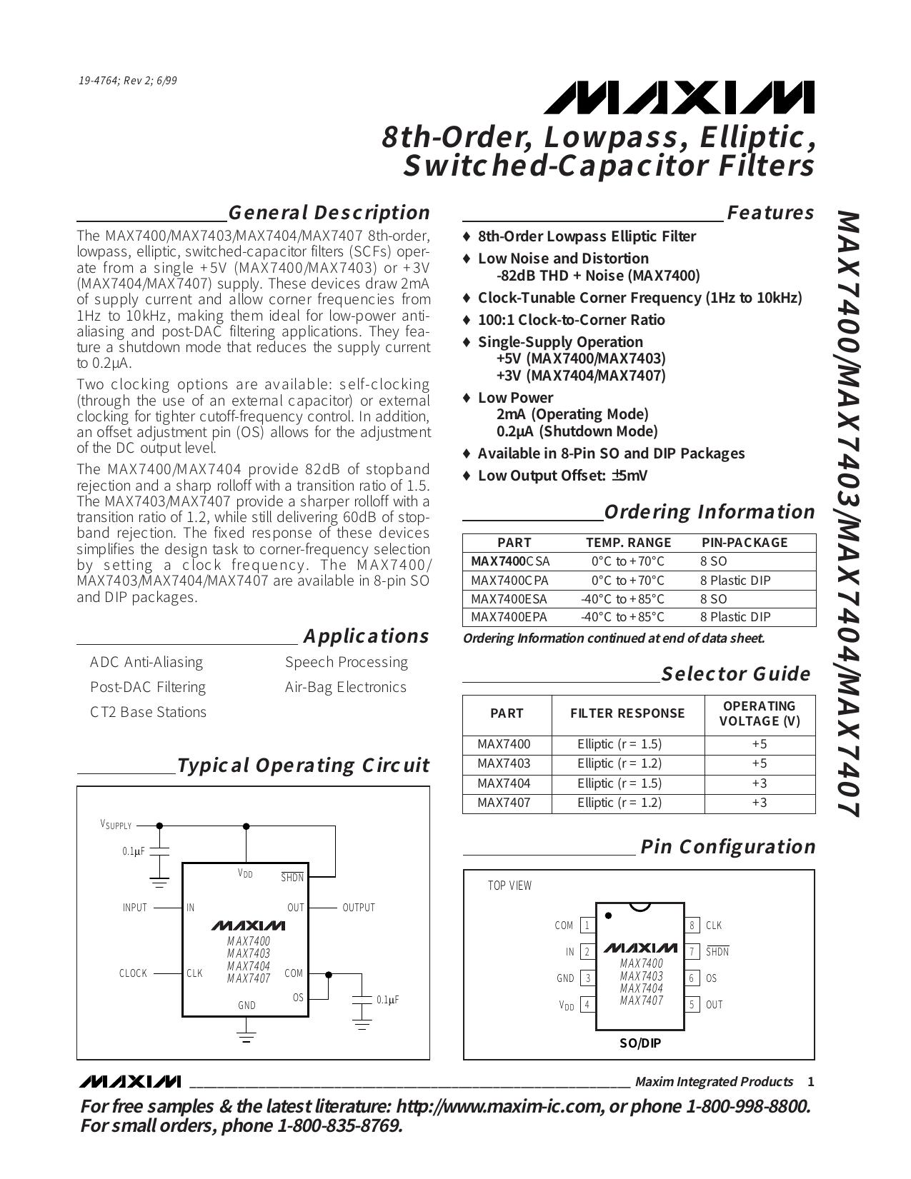 MAX7400MAX7403MAX7404MAX7407 Full Data Sheet (PDF) by Maxim
