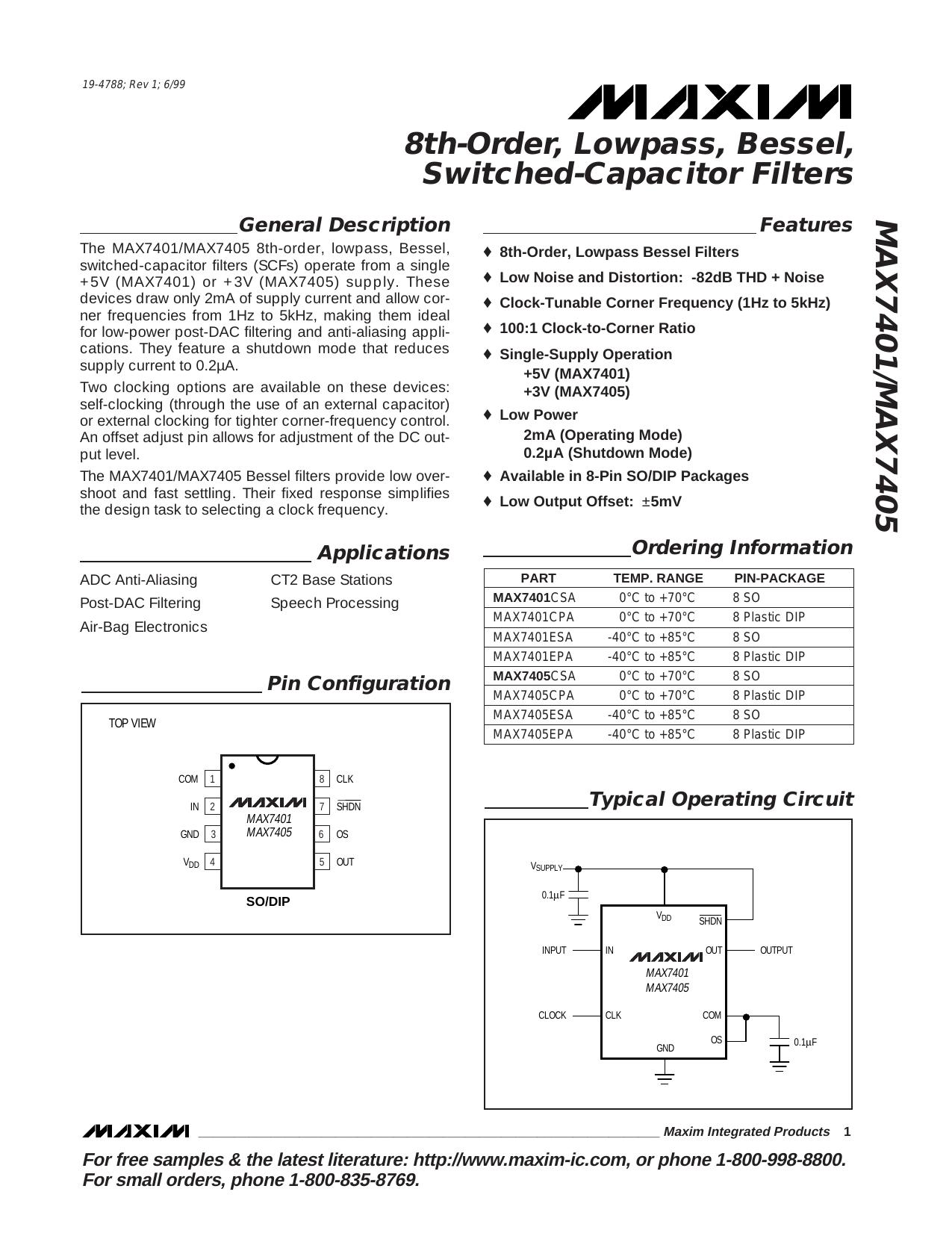 MAX7401MAX7405 Full Data Sheet (PDF) by Maxim