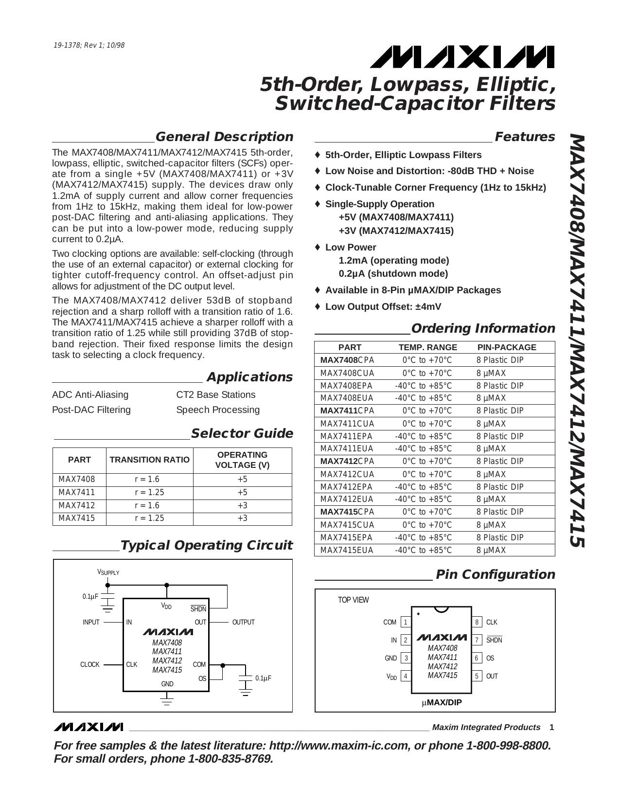 MAX7408MAX7411MAX7412MAX7415 Full Data Sheet (PDF) by Maxim