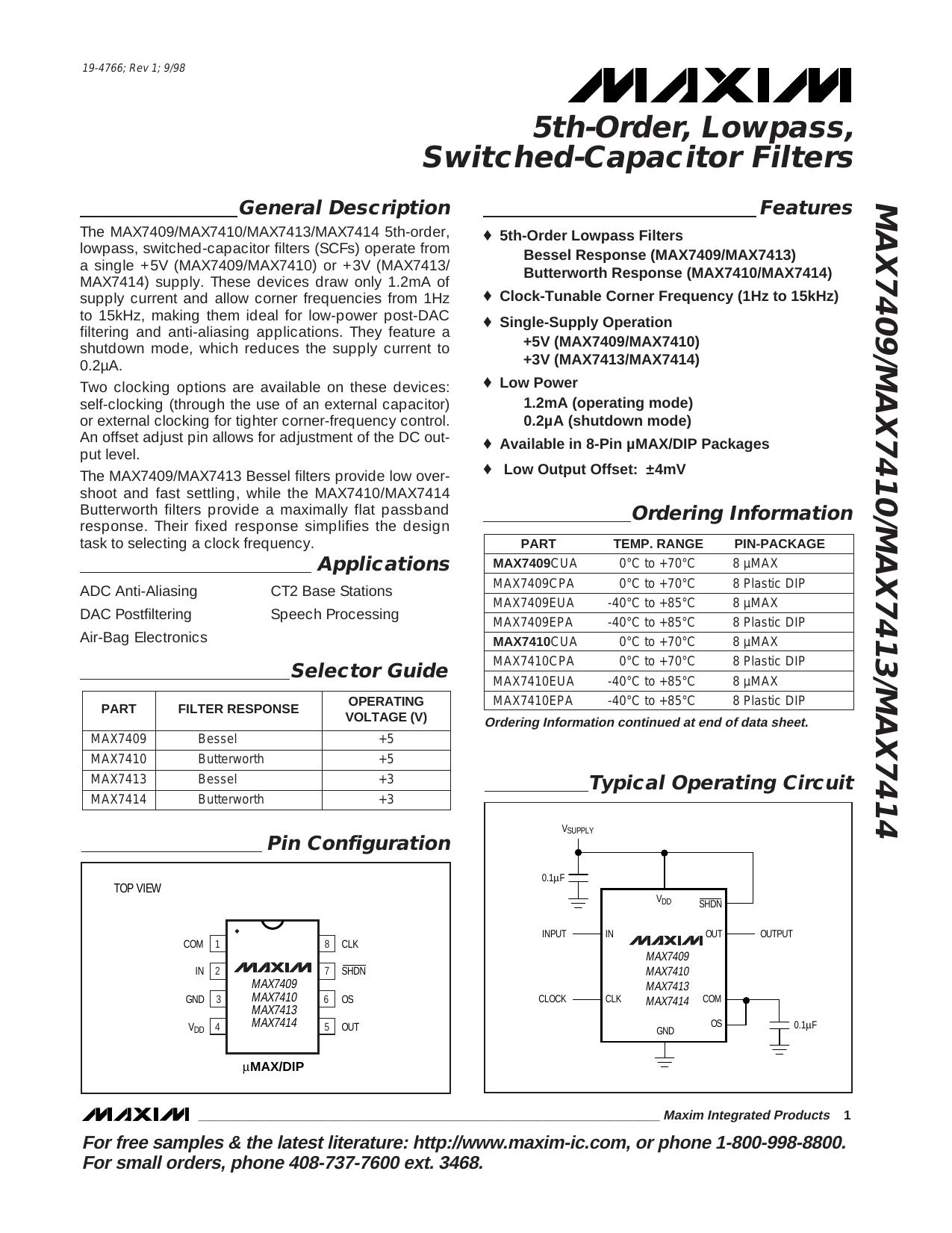 MAX7409MAX7410MAX7413MAX7414 Full Data Sheet (PDF) by Maxim