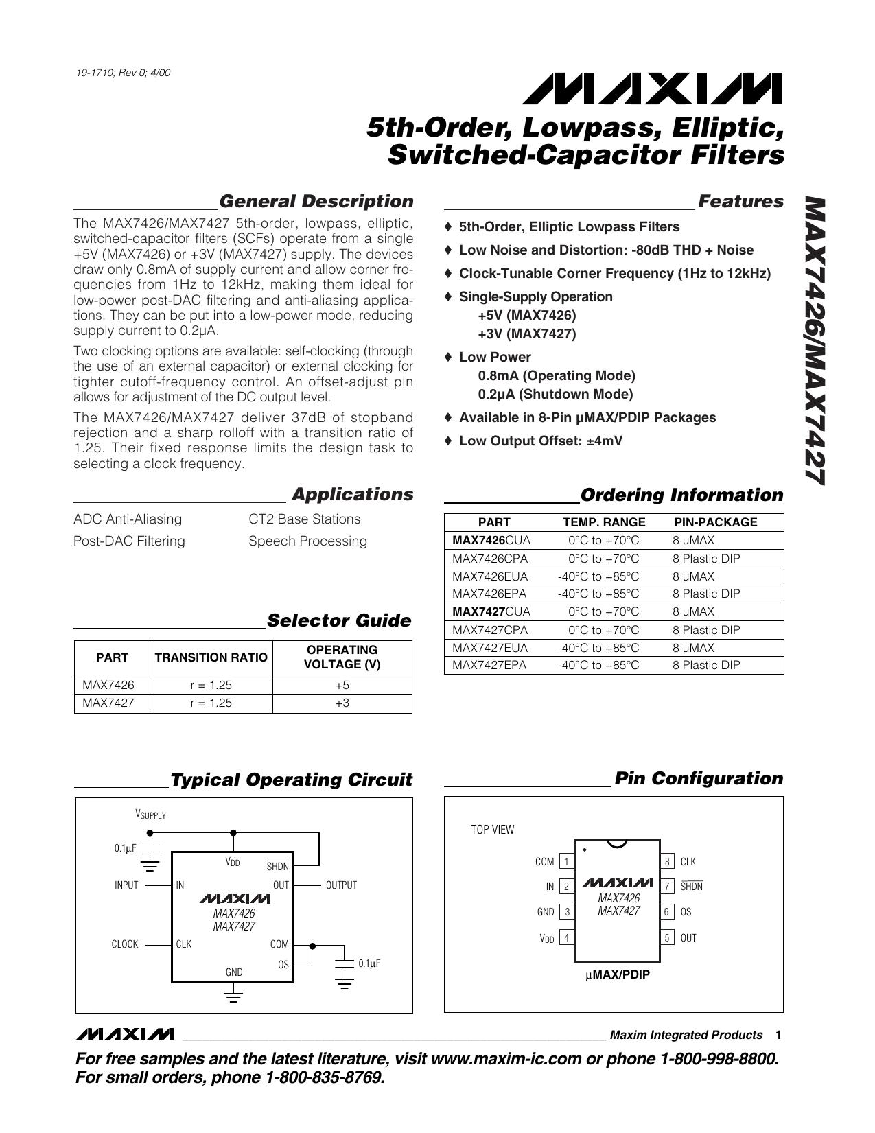MAX7426MAX7427 Full Data Sheet (PDF) by Maxim
