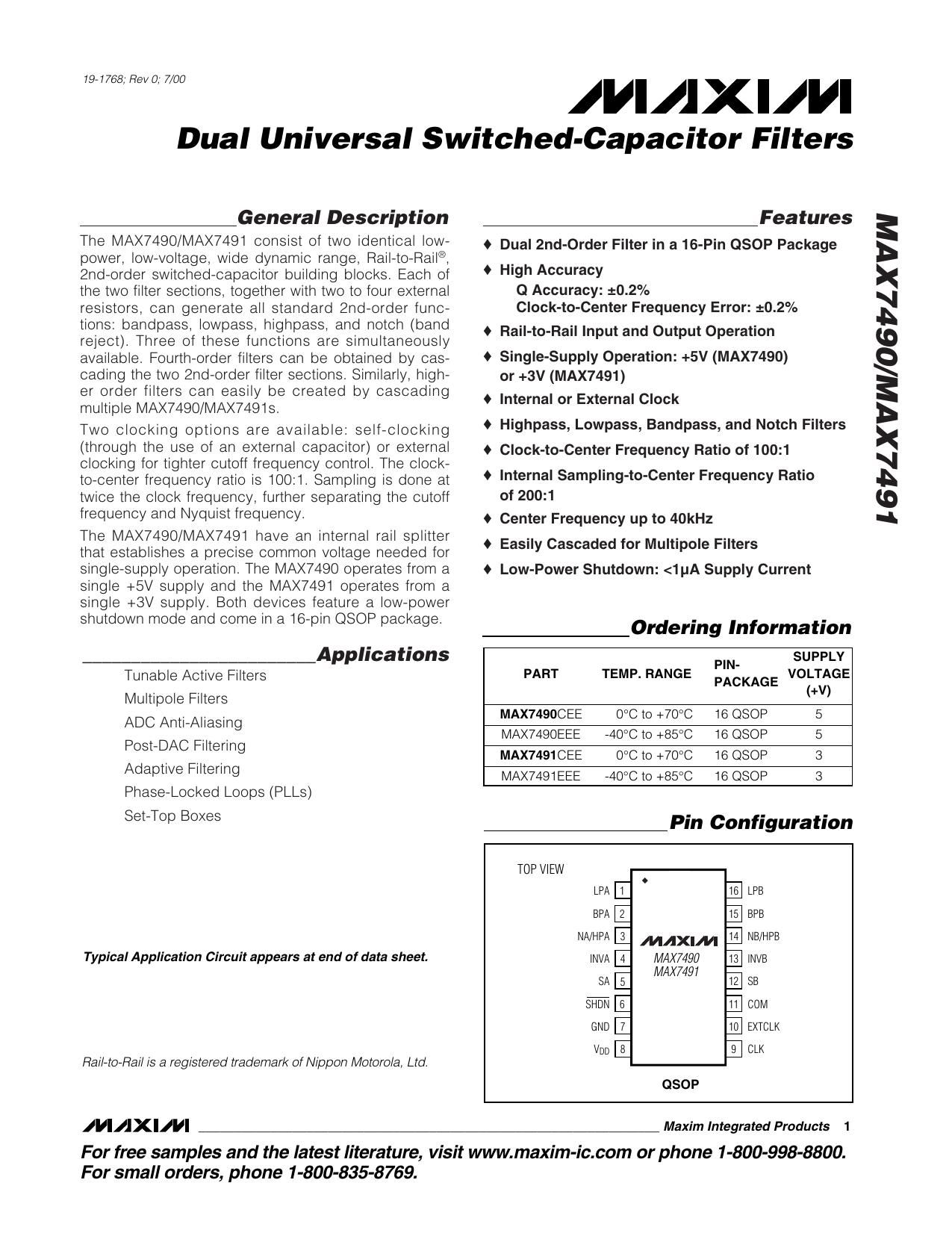 MAX7490 Full Data Sheet (PDF) by Marcom