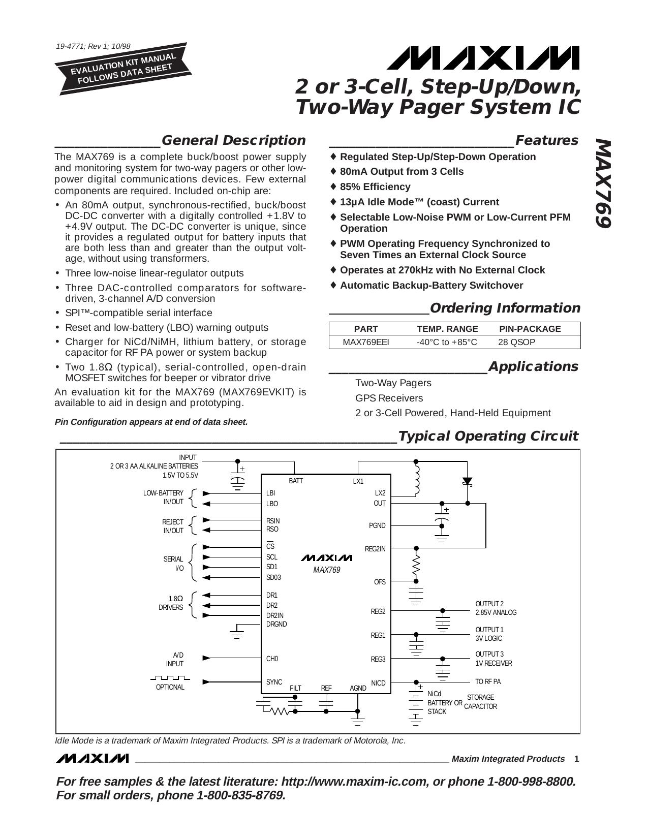 MAX769 Full Data Sheet (PDF) by Maxim