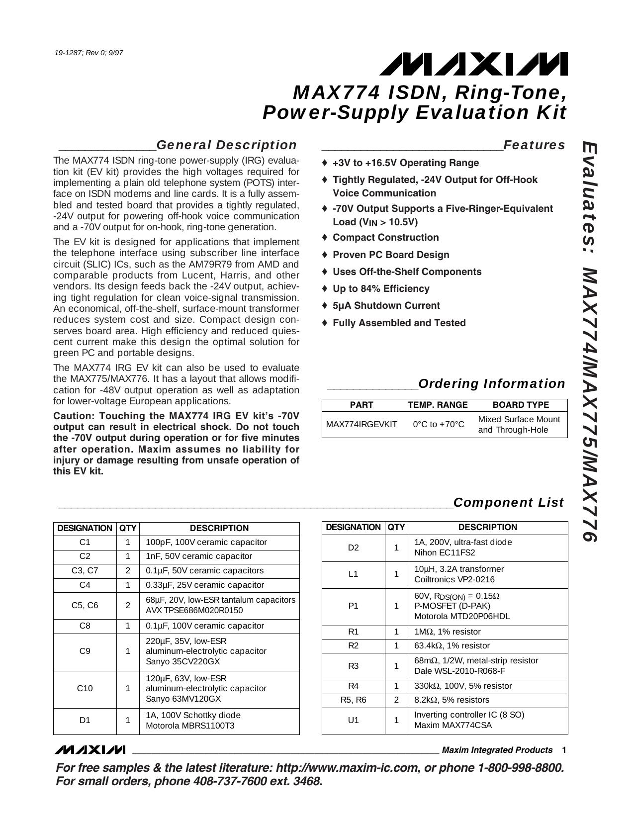 MAX774IRG EV KIT Full Data Sheet (PDF) by Maxim