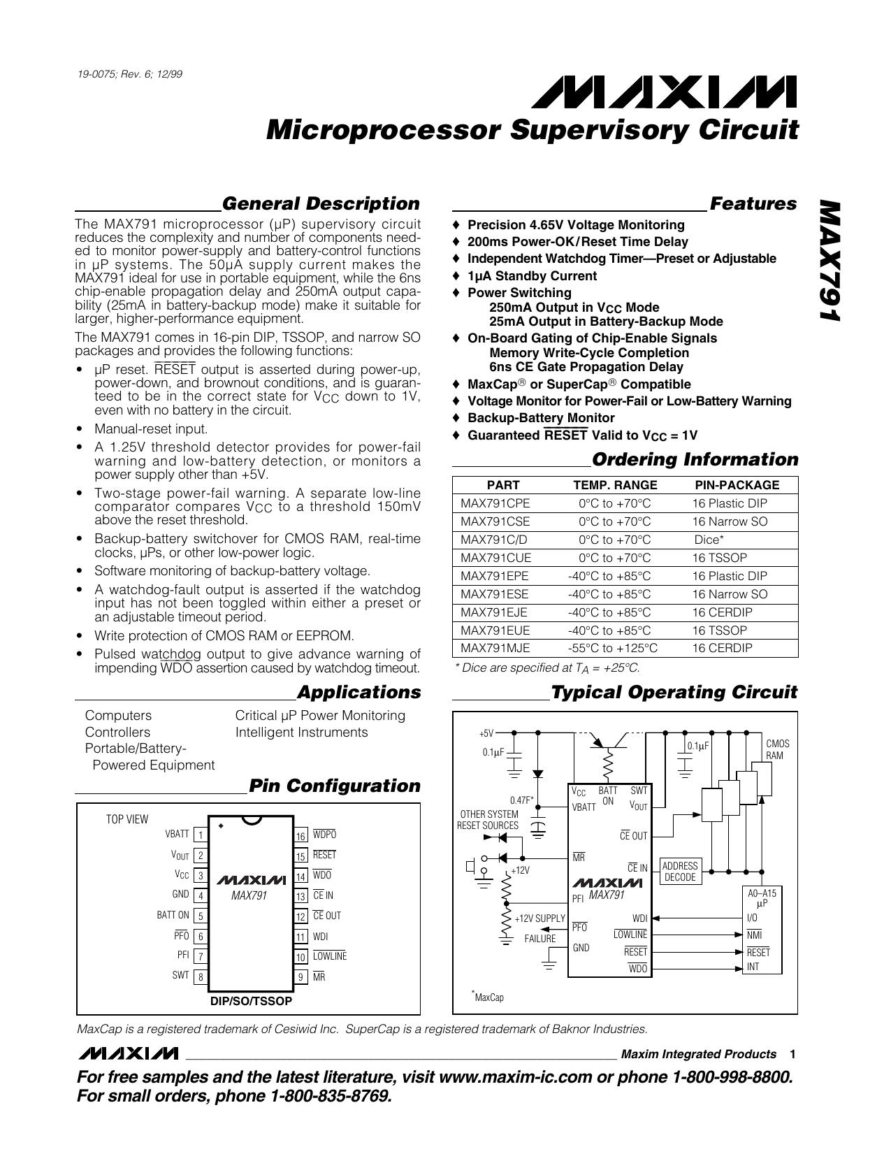 MAX791Full Data Sheet (PDF) by Maxim