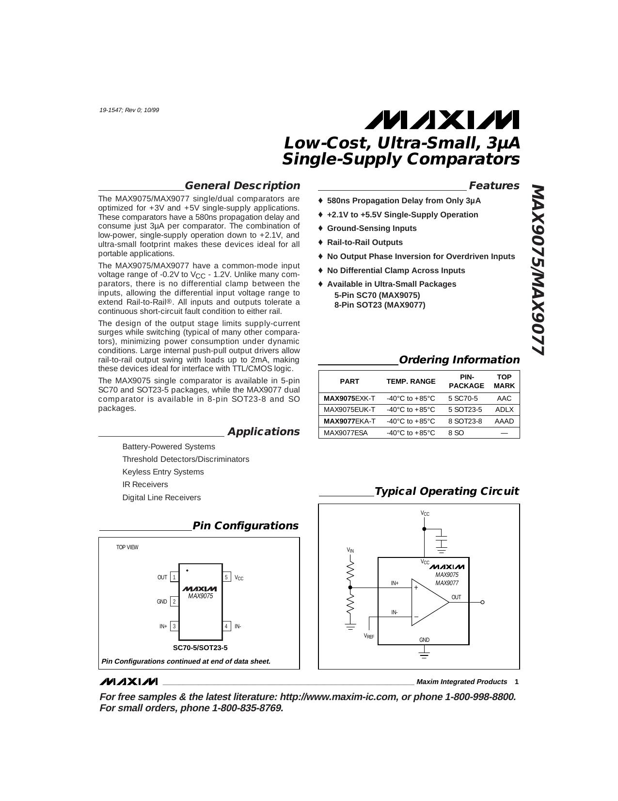 MAX9075MAX9077 Full Data Sheet (PDF) by Maxim
