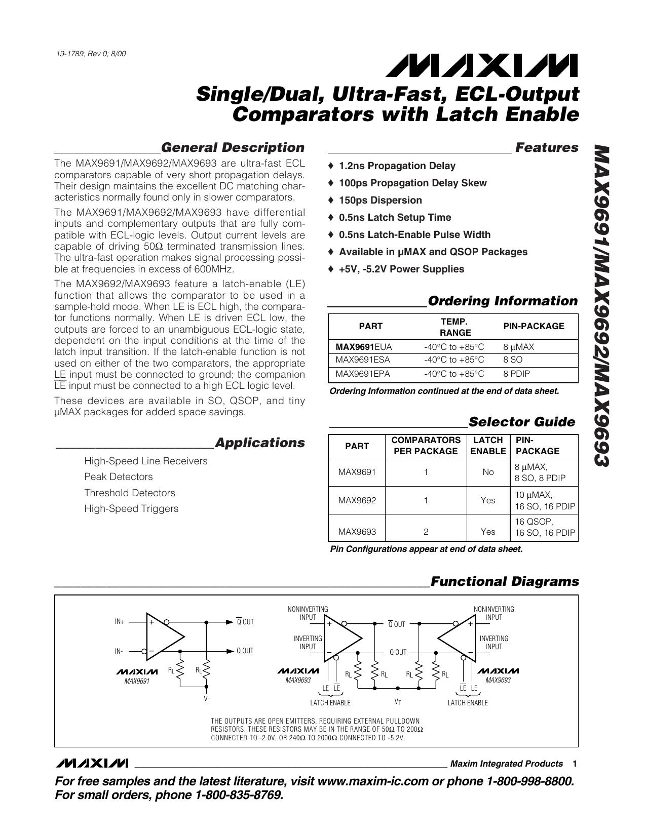 MAX9691MAX9692MAX9693 Full Data Sheet (PDF) by Maxim