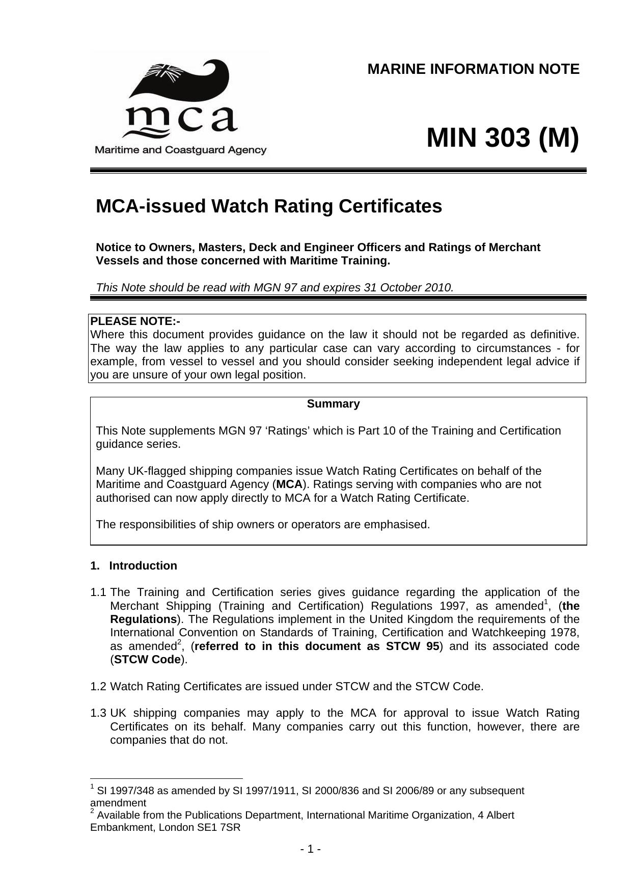 MCA-issued Watch Rating Certificates by Unknown