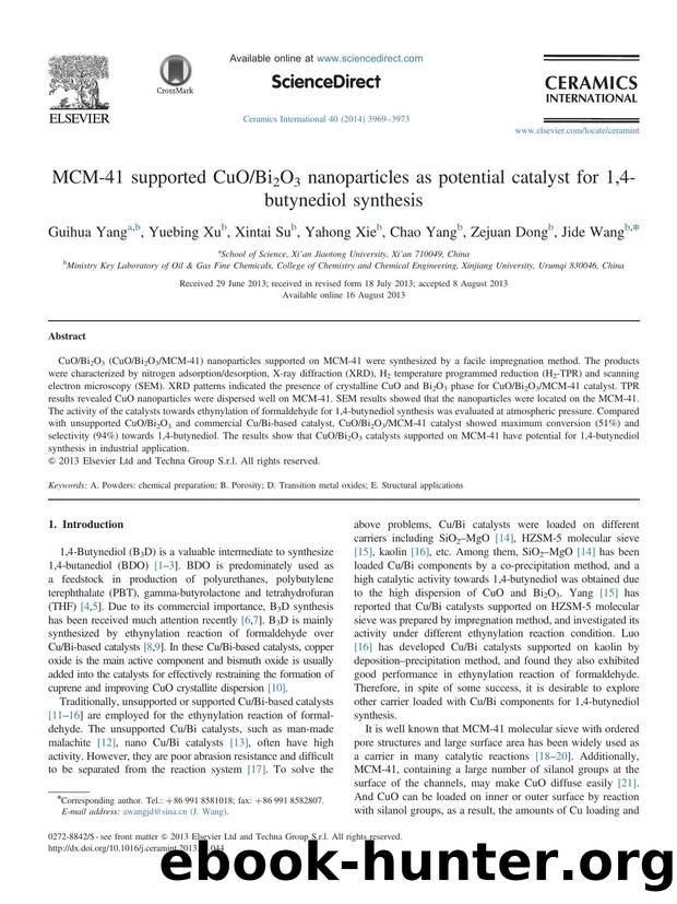 MCM-41 supported CuOBi2O3 nanoparticles as potential catalyst for 1,4-butynediol synthesis by Guihua Yang & Yuebing Xu & Xintai Su & Yahong Xie & Chao Yang & Zejuan Dong & Jide Wang