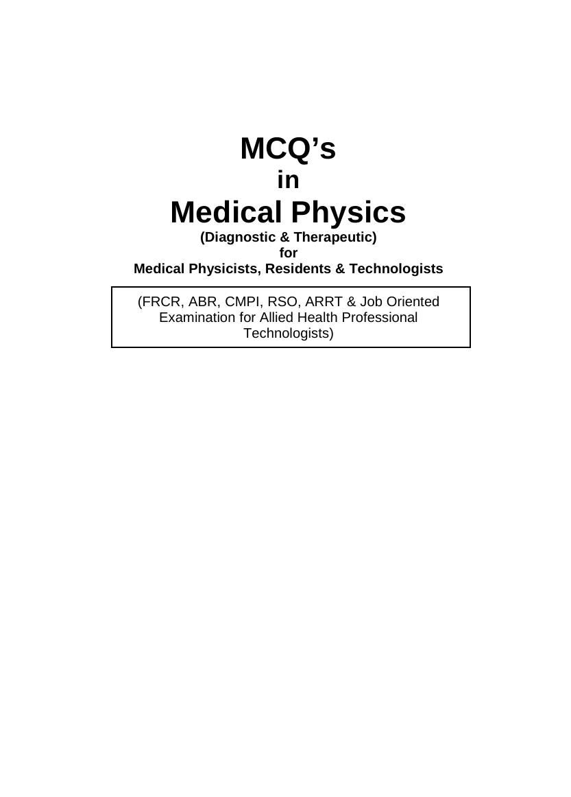 MCQs in Medical Physics by Unknow