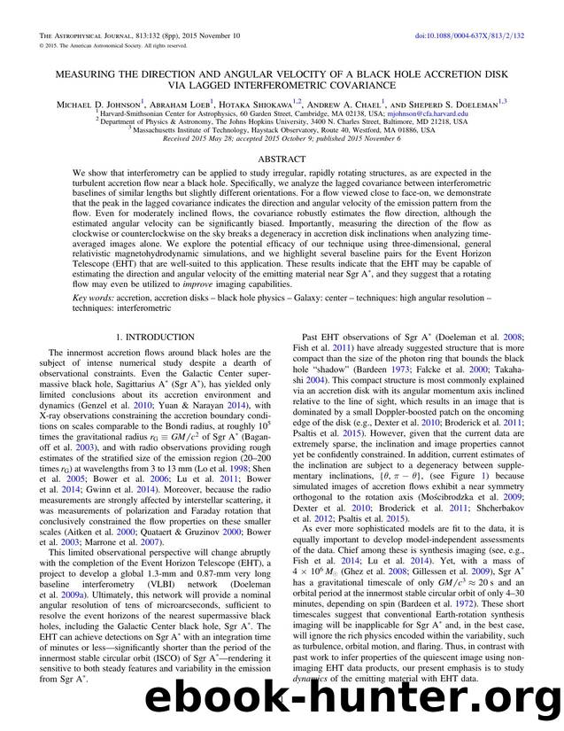 MEASURING THE DIRECTION AND ANGULAR VELOCITY OF A BLACK HOLE ACCRETION DISK VIA LAGGED INTERFEROMETRIC COVARIANCE by Michael D. Johnson & Abraham Loeb & Hotaka Shiokawa & Andrew A. Chael & Sheperd S. Doeleman