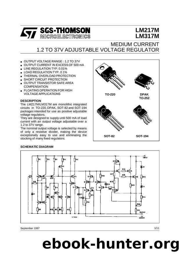 MEDIUM CURRENT1.2 TO 37V ADJUSTABLE VOLTAGE REGULATORS by SGS-THOMSON Microelectronics
