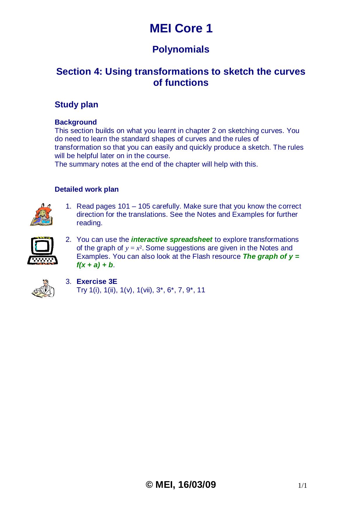 MEI C1 Study Resources Core1 Polynomials 4 Transformations and Sketching Curves by Roger Porkess