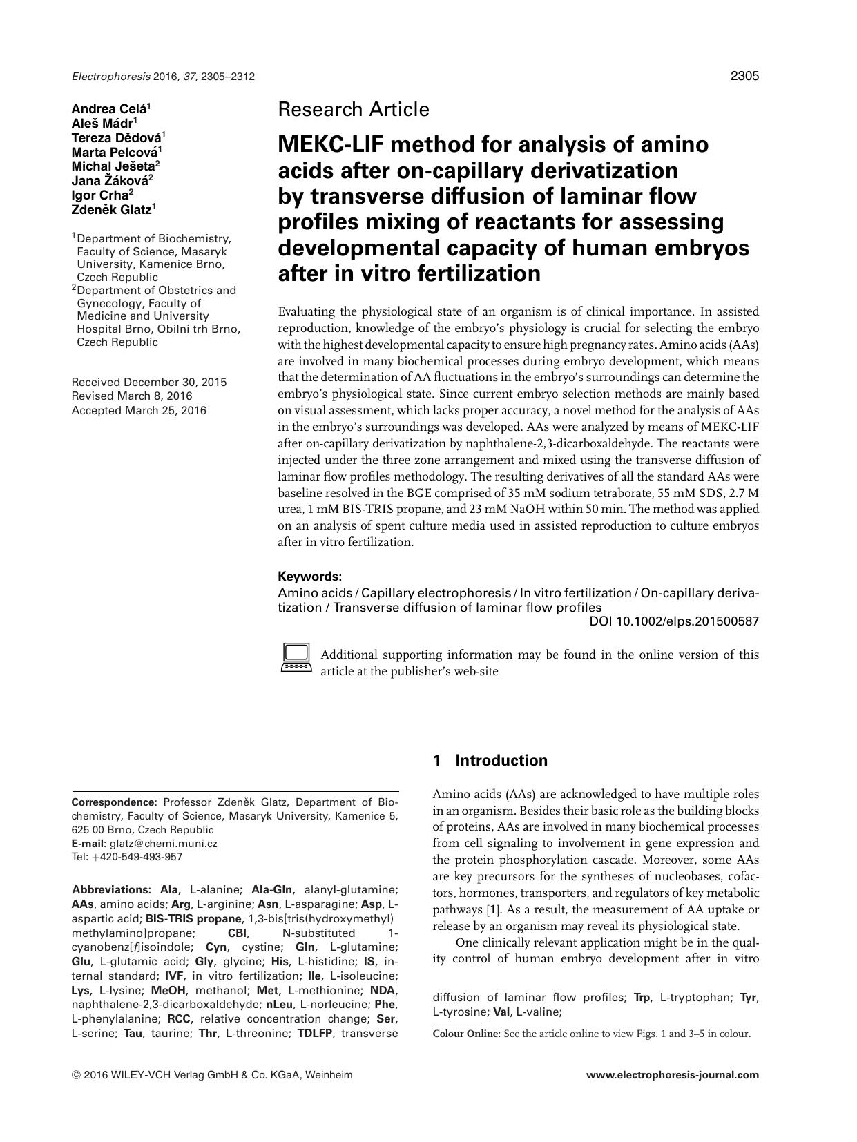 MEKC&#x02010;LIF method for analysis of amino acids after on&#x02010;capillary derivatization by transverse diffusion of laminar flow profiles mixing of reactants for assessing dev by Unknown